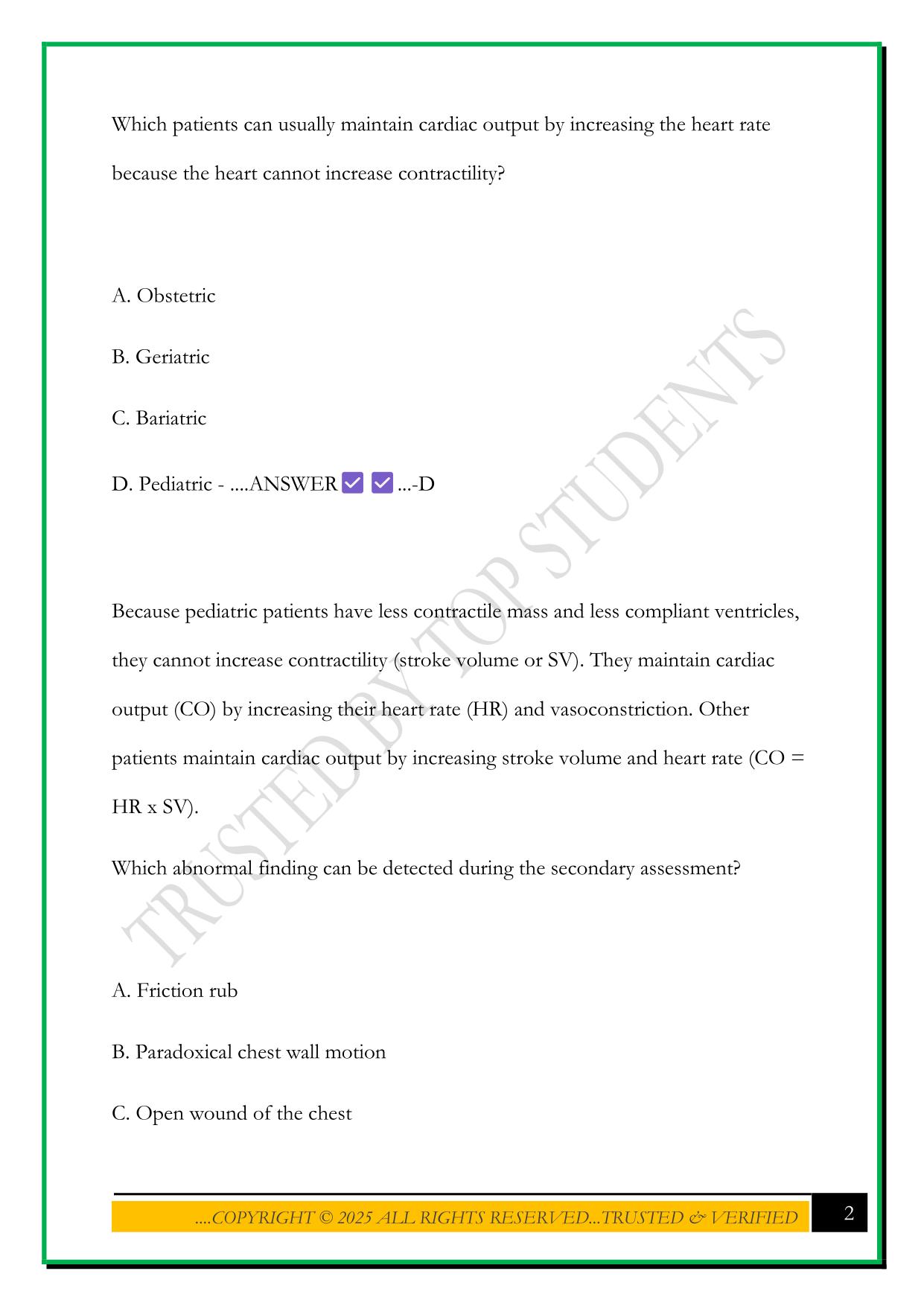 ENA CCRN: PATIENT ASSESSMENT 2025 QUESTIONS AND ANSWERS
