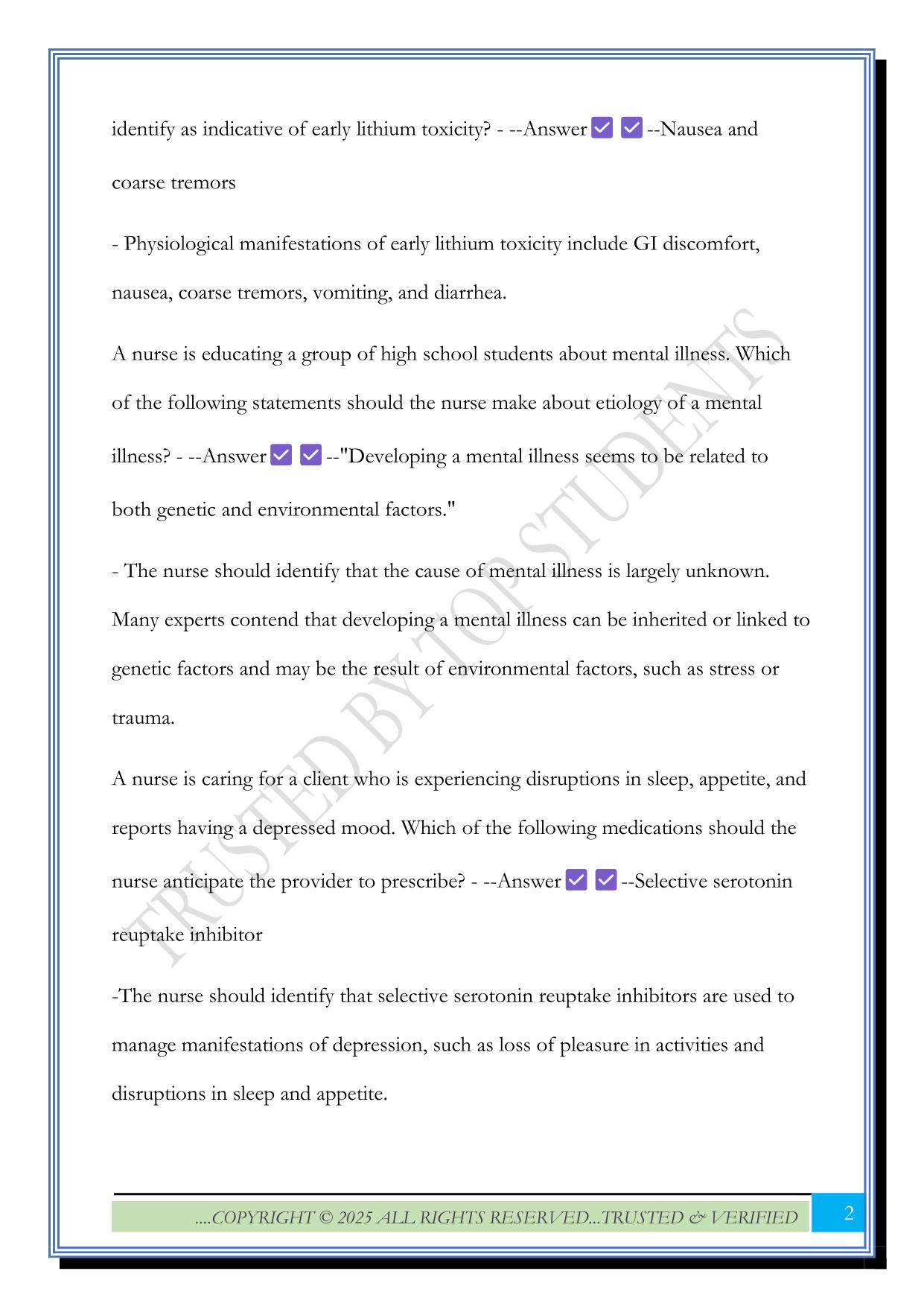 Psychopharmacology Assessment Exam 2025 Questions and Answers