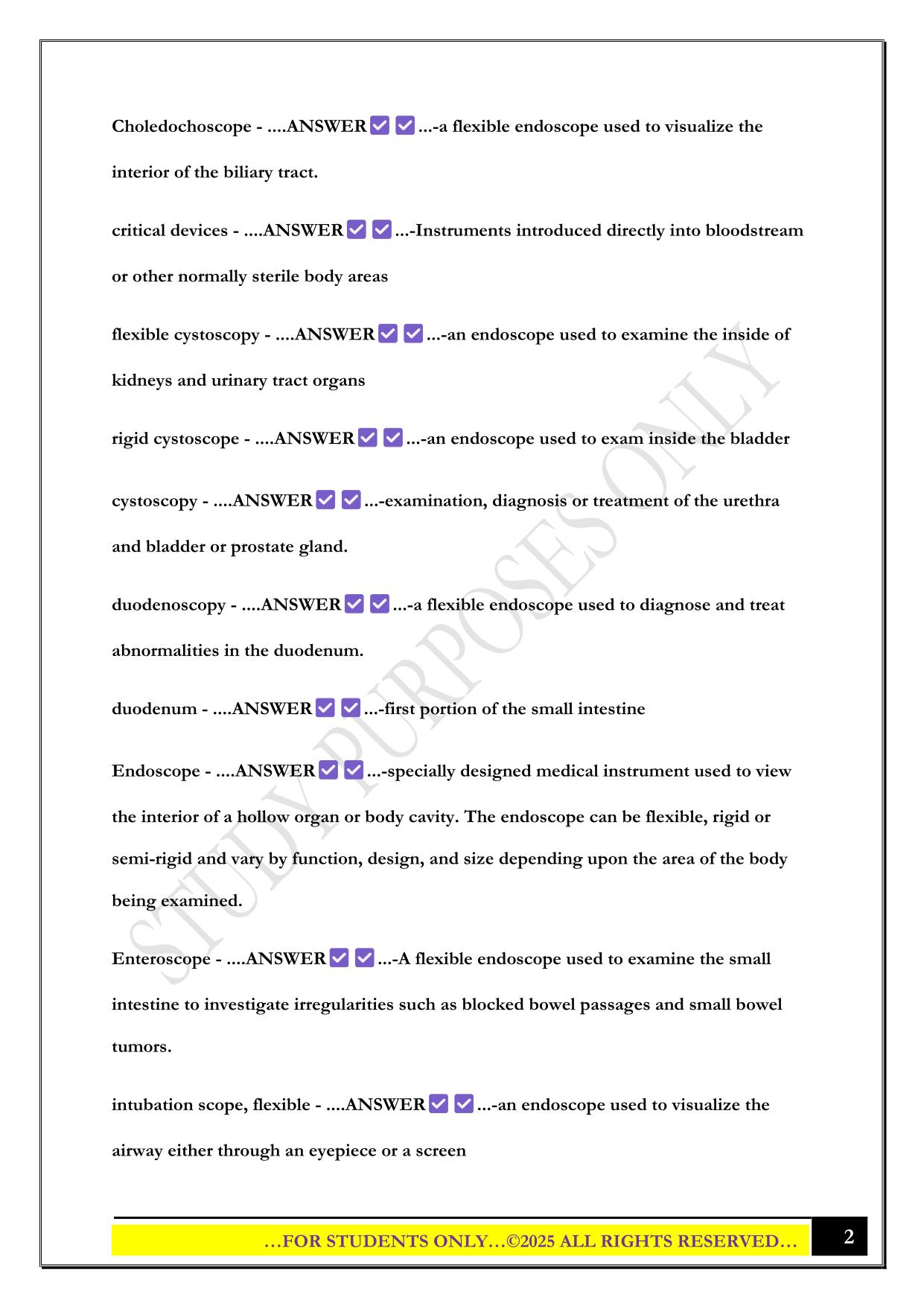 CER - Endoscopy Reprocessing Exam 2025 Questions and Answers