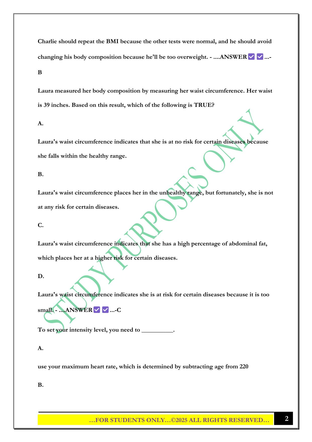 Body Composition Exam 2025 Questions and Answers