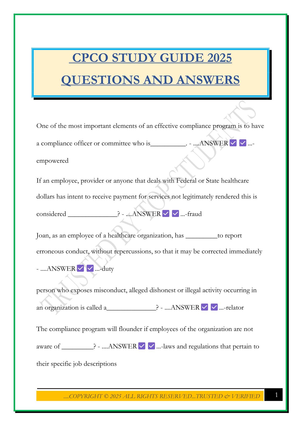 CPCO STUDY GUIDE 2025 QUESTIONS AND ANSWERS