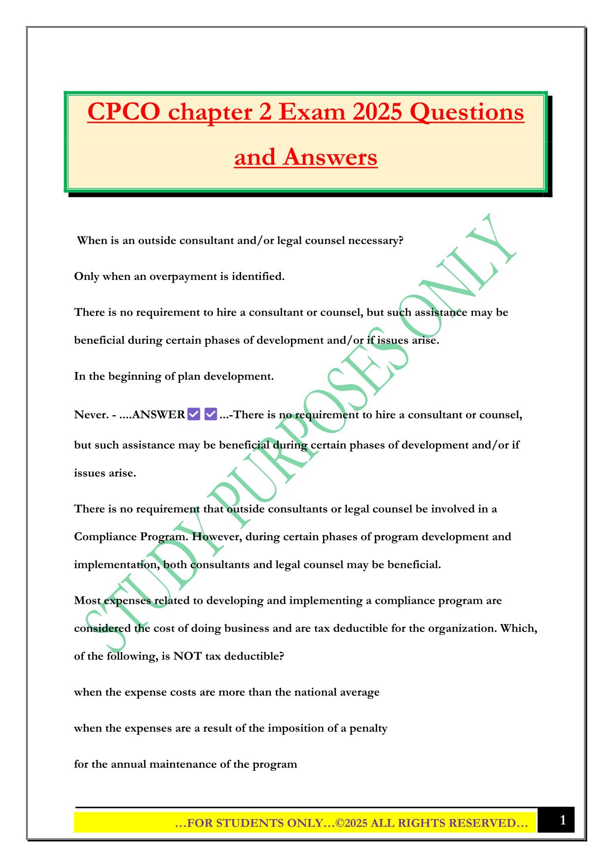 CPCO chapter 2 Exam 2025 Questions and Answers