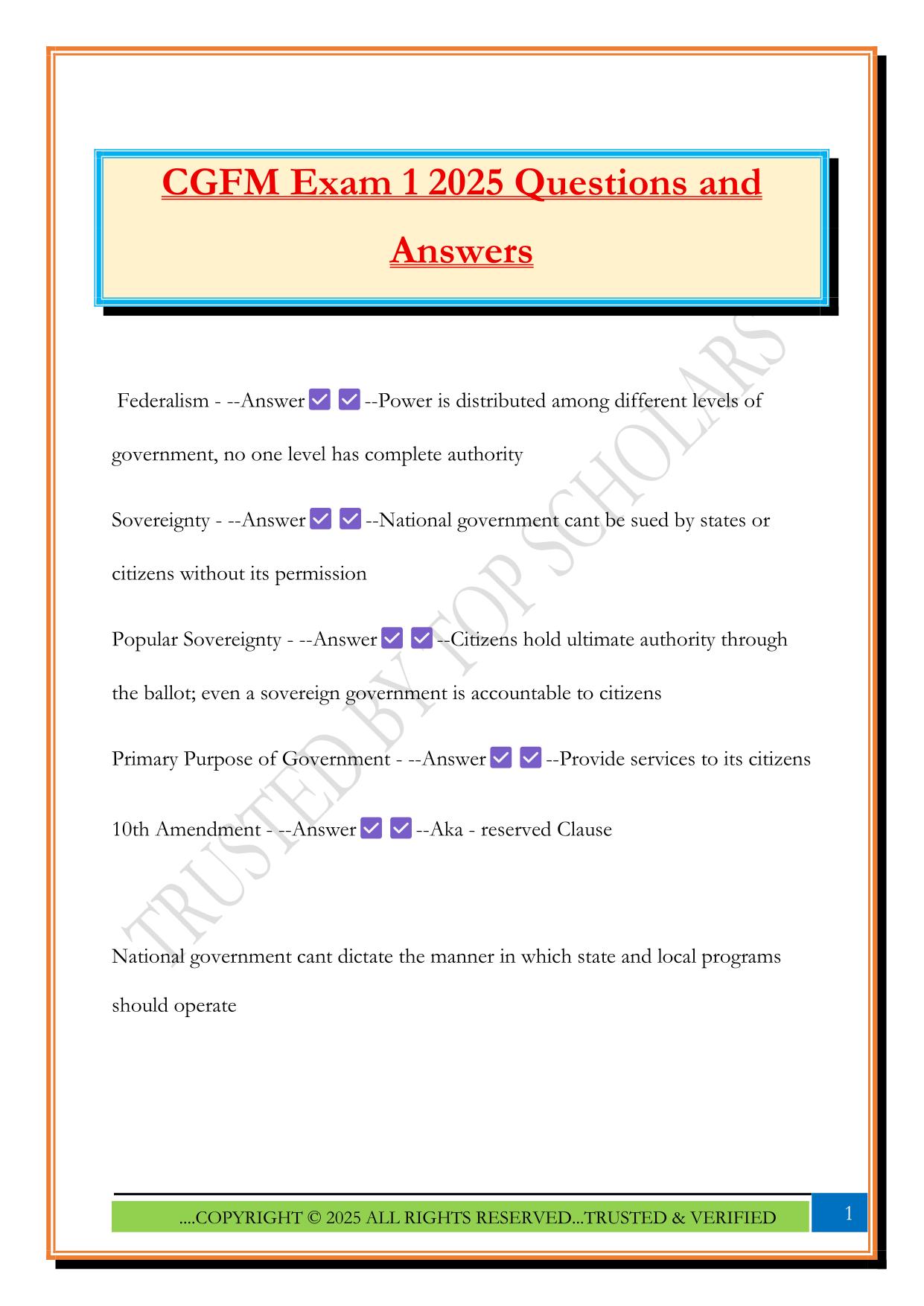 CGFM Exam 1 2025 Questions and Answers