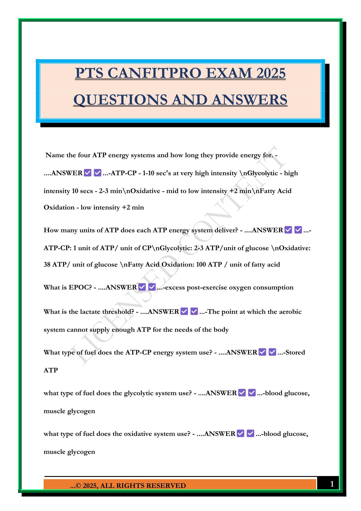PTS CANFITPRO EXAM 2025 QUESTIONS AND ANSWERS