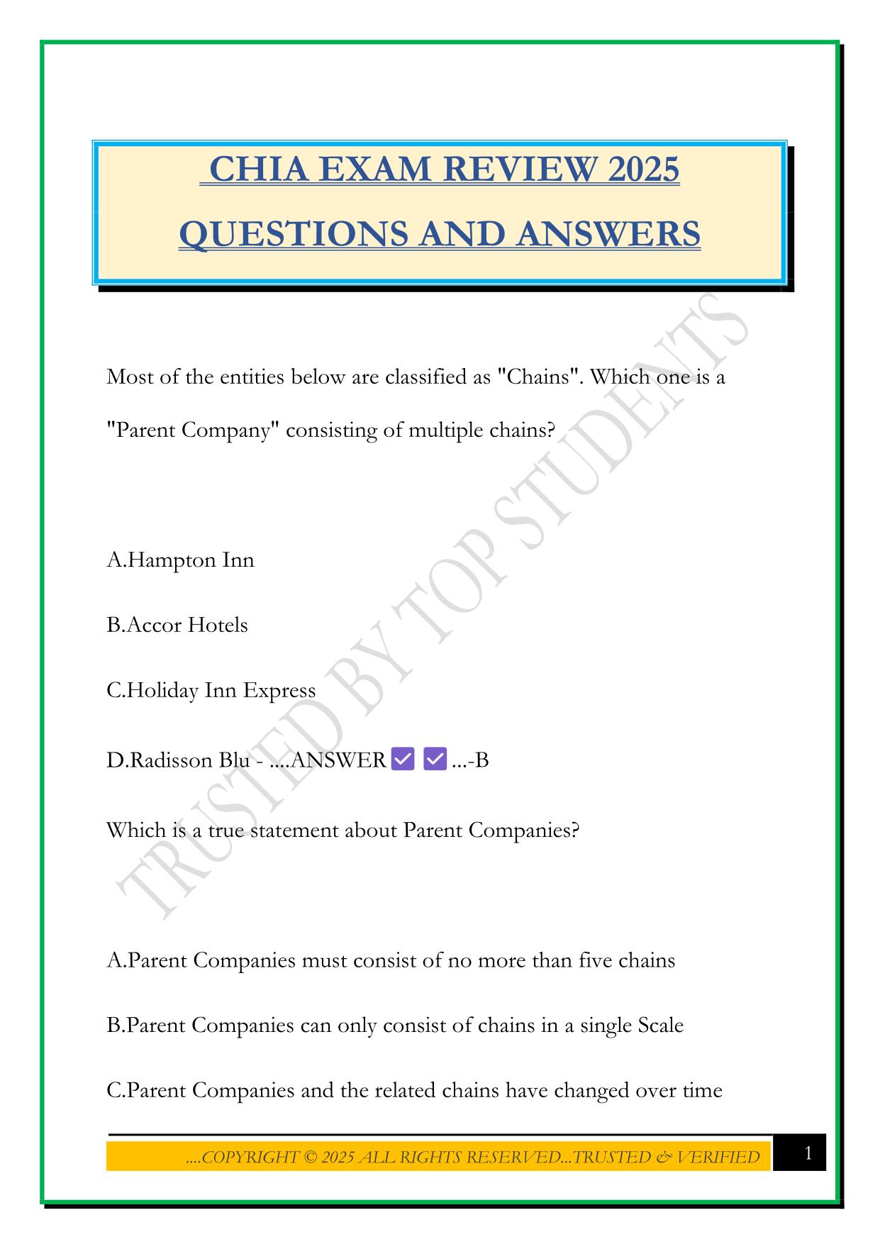CHIA EXAM REVIEW 2025 QUESTIONS AND ANSWERS