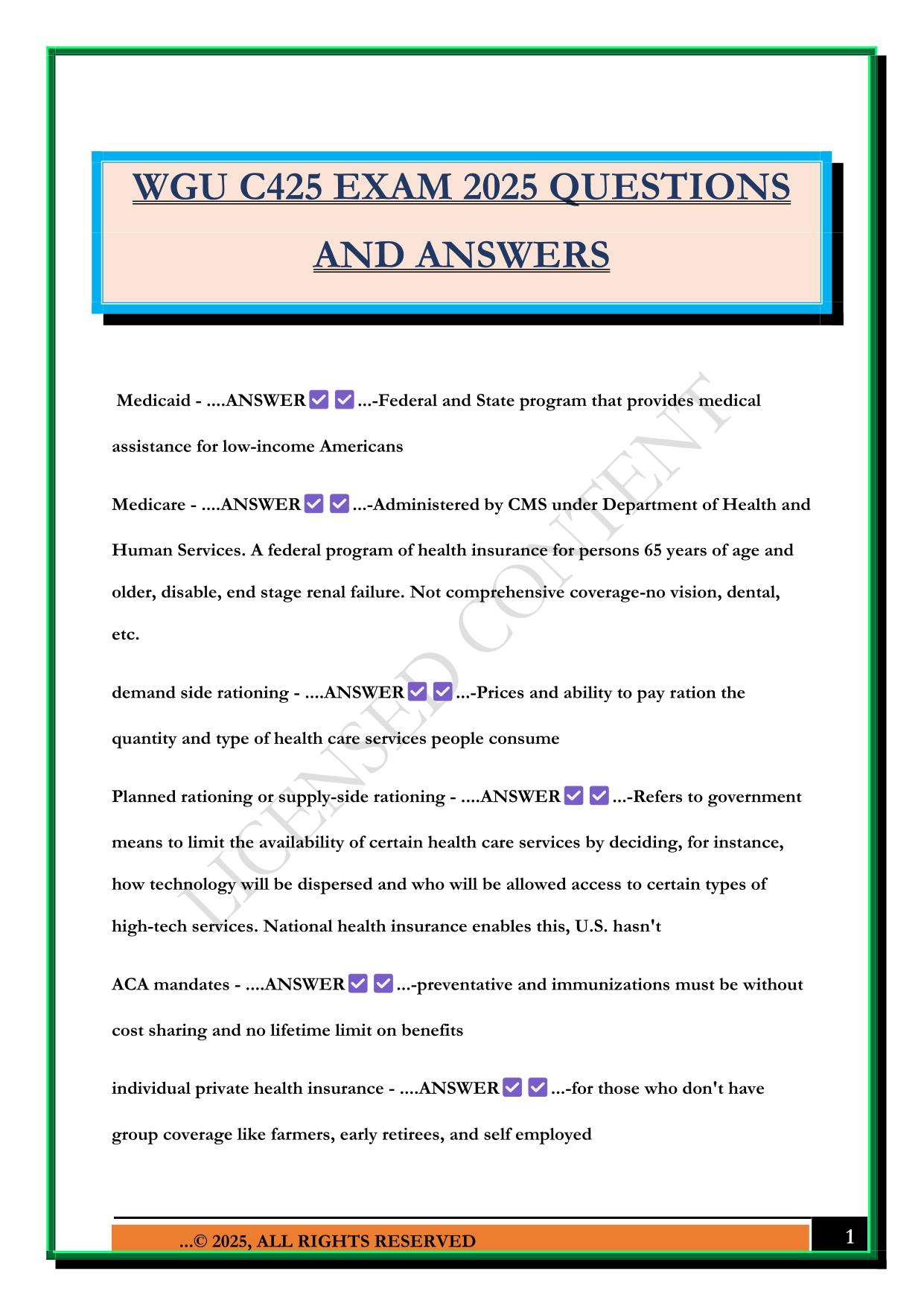 WGU C425 EXAM 2025 QUESTIONS AND ANSWERS