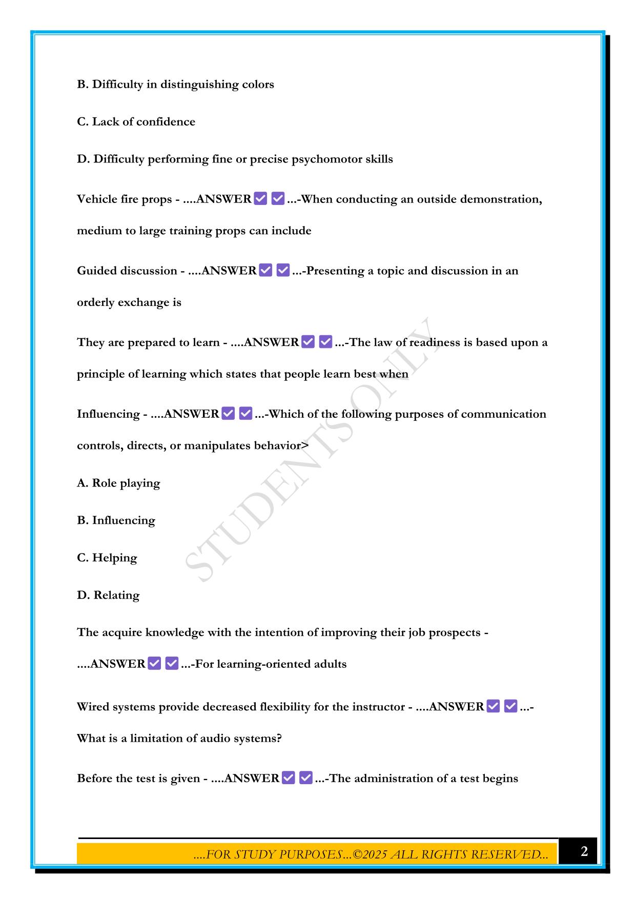 FIRE INSTRUCTOR 1 EXAM 2025 QUESTIONS AND ANSWERS