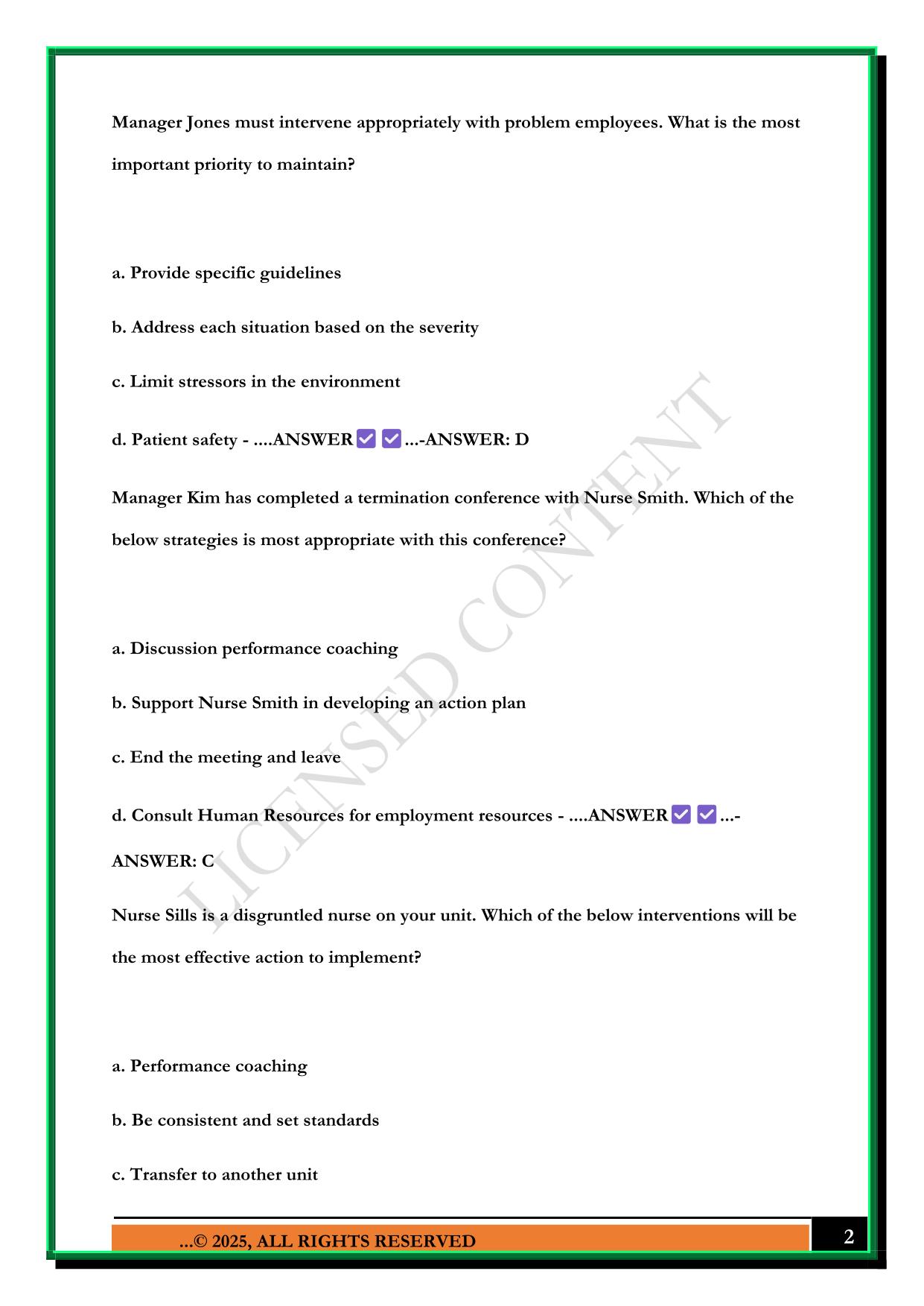 LEADERSHIP EXAM 3 PRACTICE QUESTIONS 2025 WITH ANSWERS