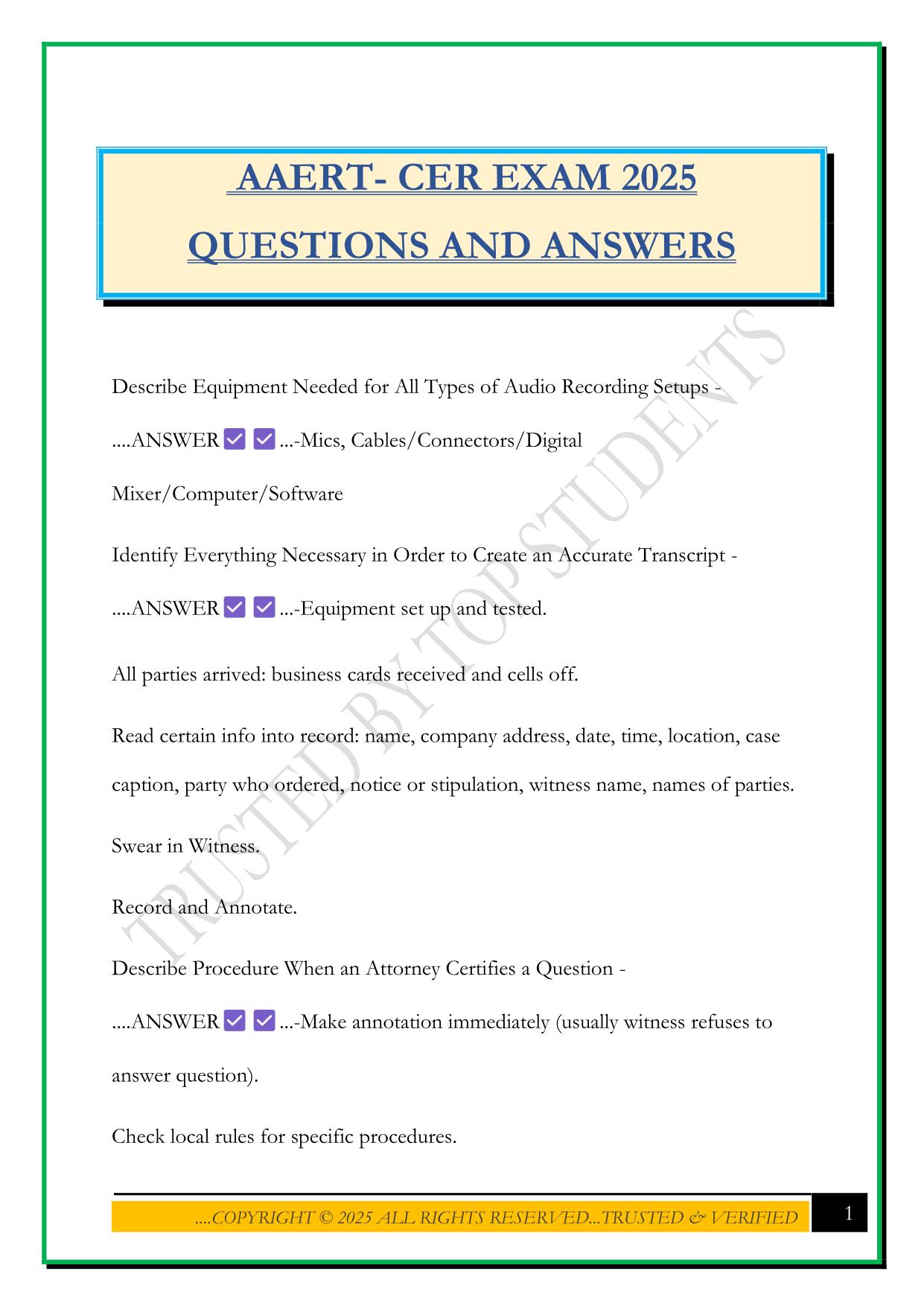 AAERT- CER EXAM 2025 QUESTIONS AND ANSWERS