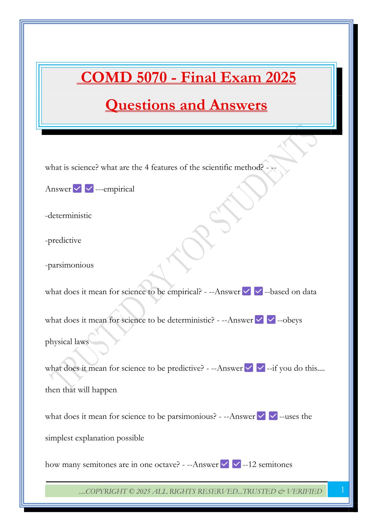 COMD 5070 - Final Exam 2025 Questions and Answers