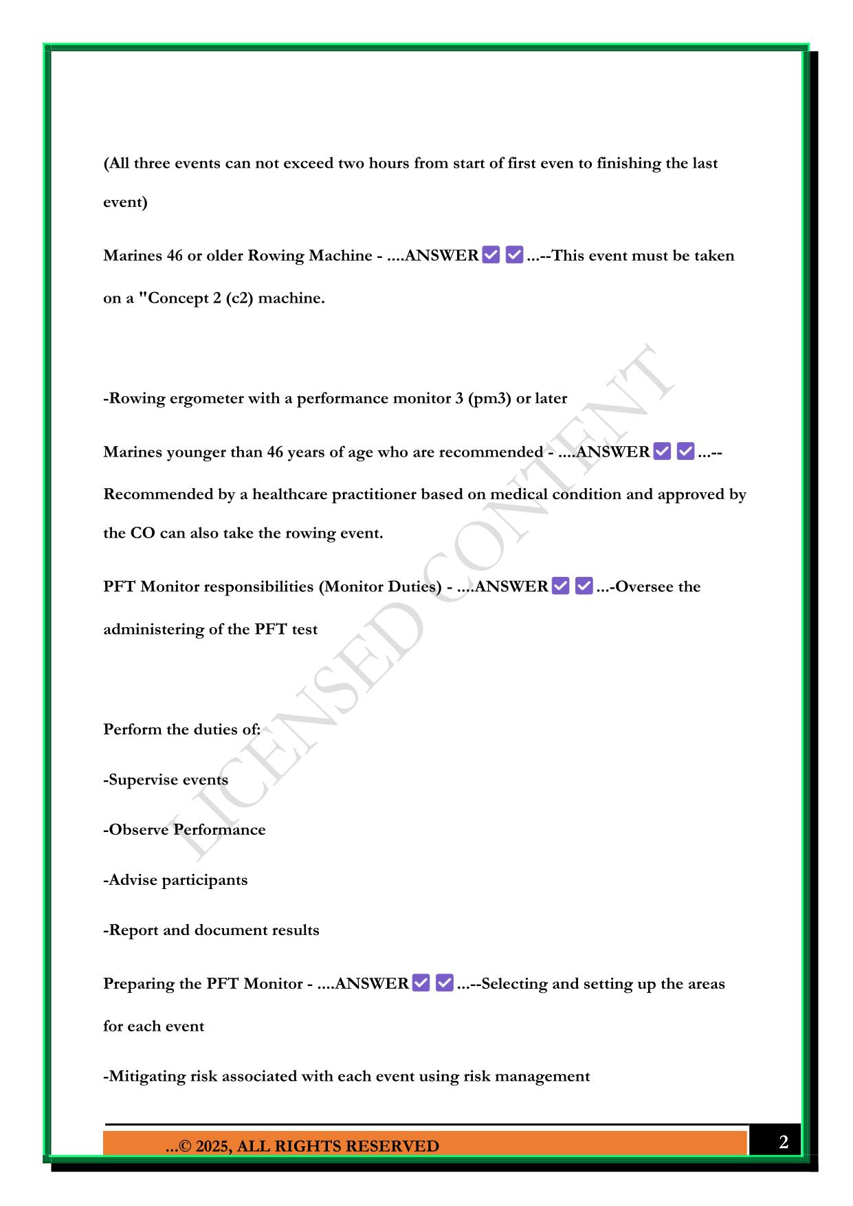 PFT MONITOR CERTIFICATION OVERVIEW EXAM 2025 QUESTIONS AND ANSWERS