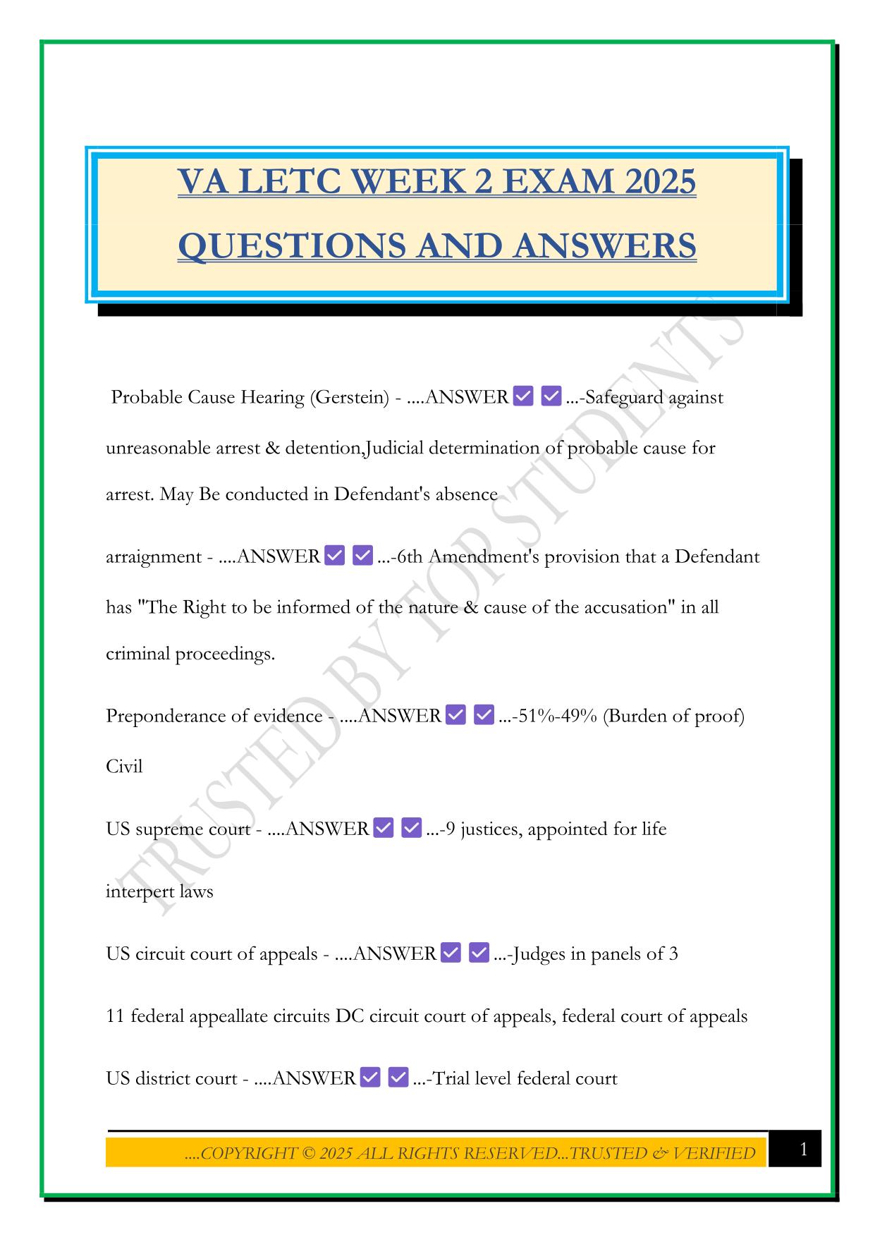 VA LETC WEEK 2 EXAM 2025 QUESTIONS AND ANSWERS