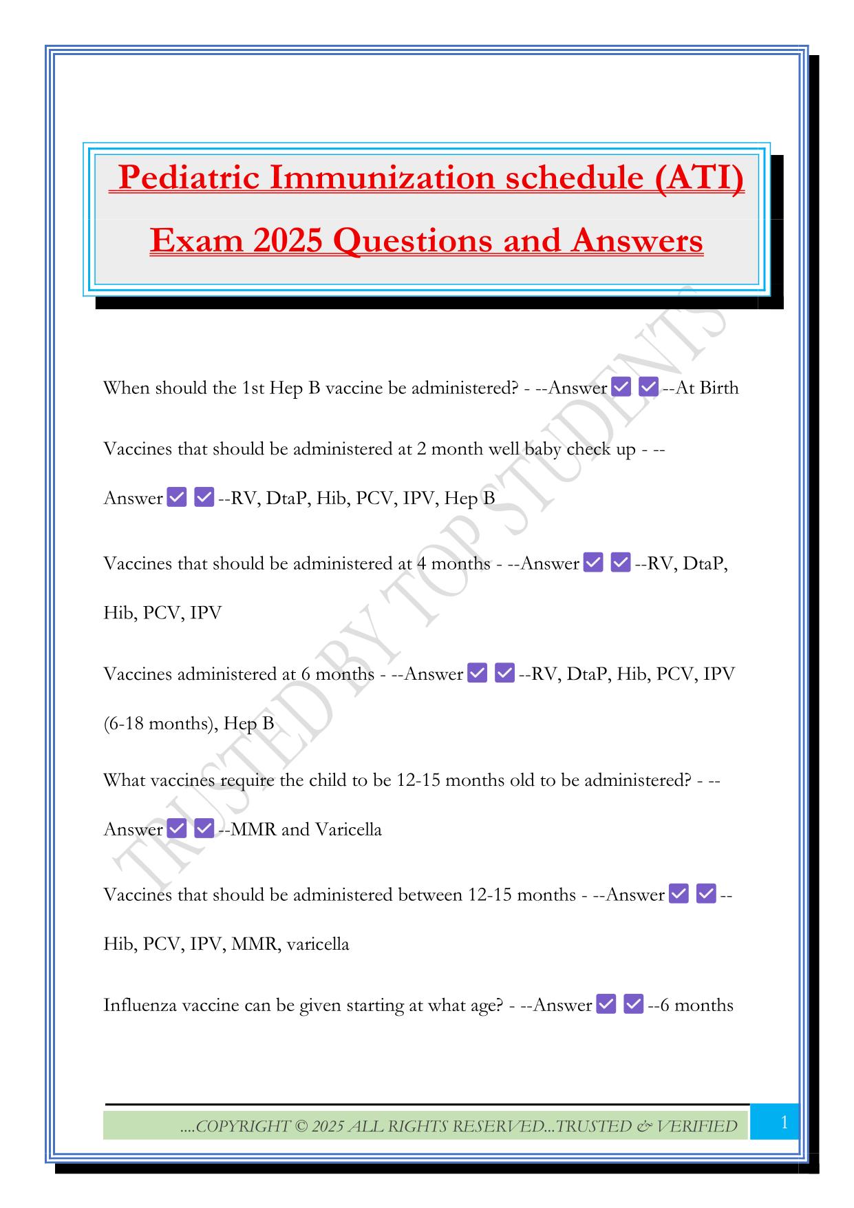 ATI Pediatric Fall 2025 Bundled Exams Questions and Answers |100% Pass |Verified and Updated