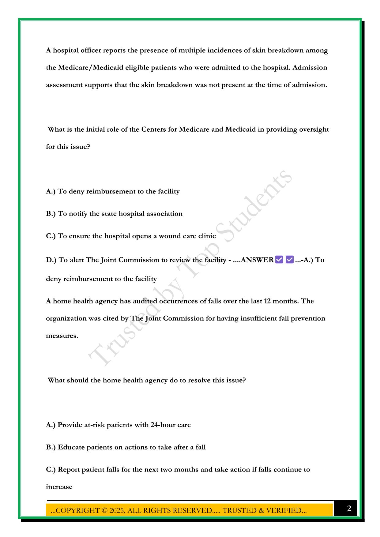C430 HEALTHCARE QUALITY IMPROVEMENT AND RISK MANAGEMENT – WGU EXAM 2025 QUESTIONS AND ANSWERS