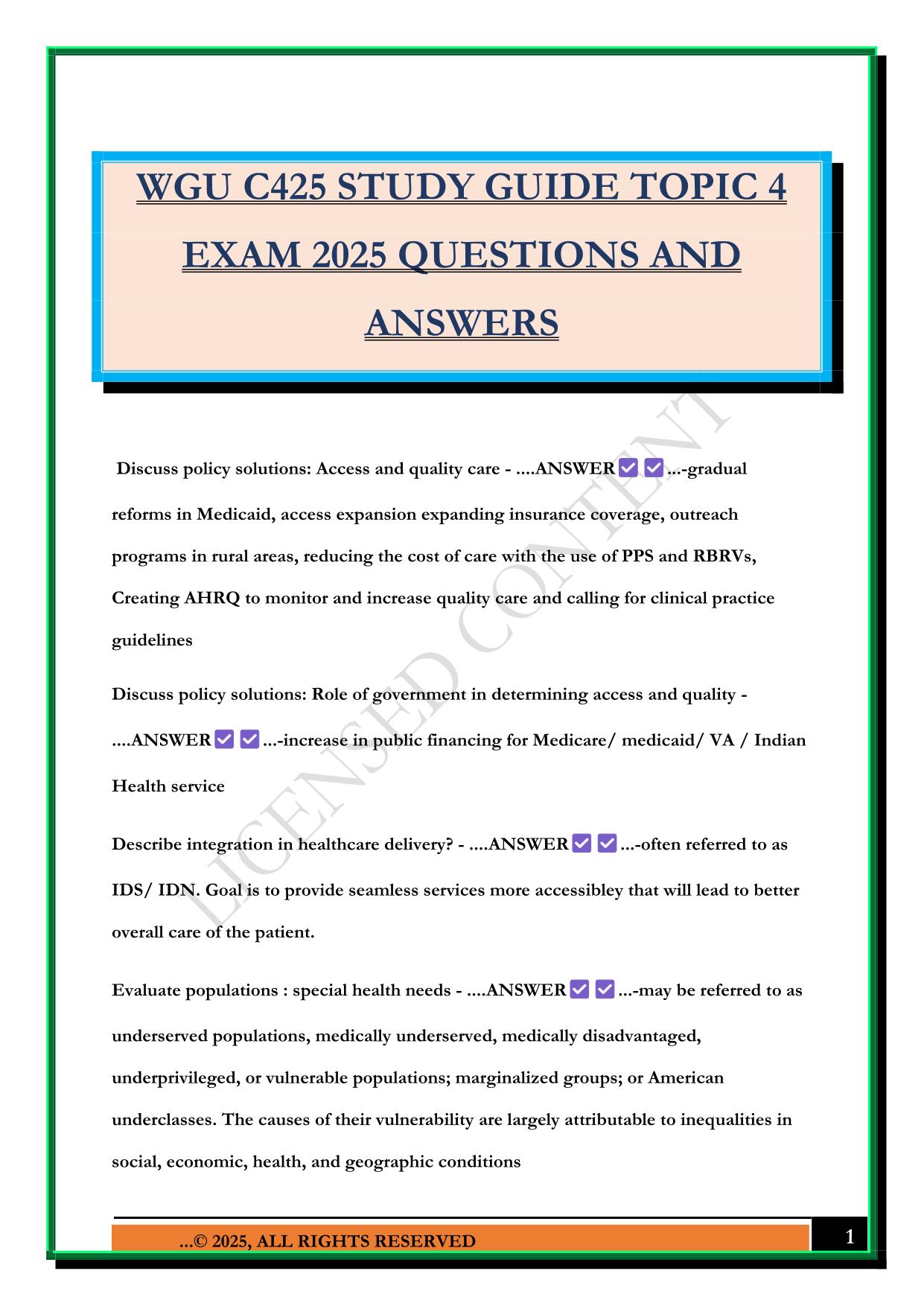 WGU C425 STUDY GUIDE TOPIC 4 EXAM 2025 QUESTIONS AND ANSWERS