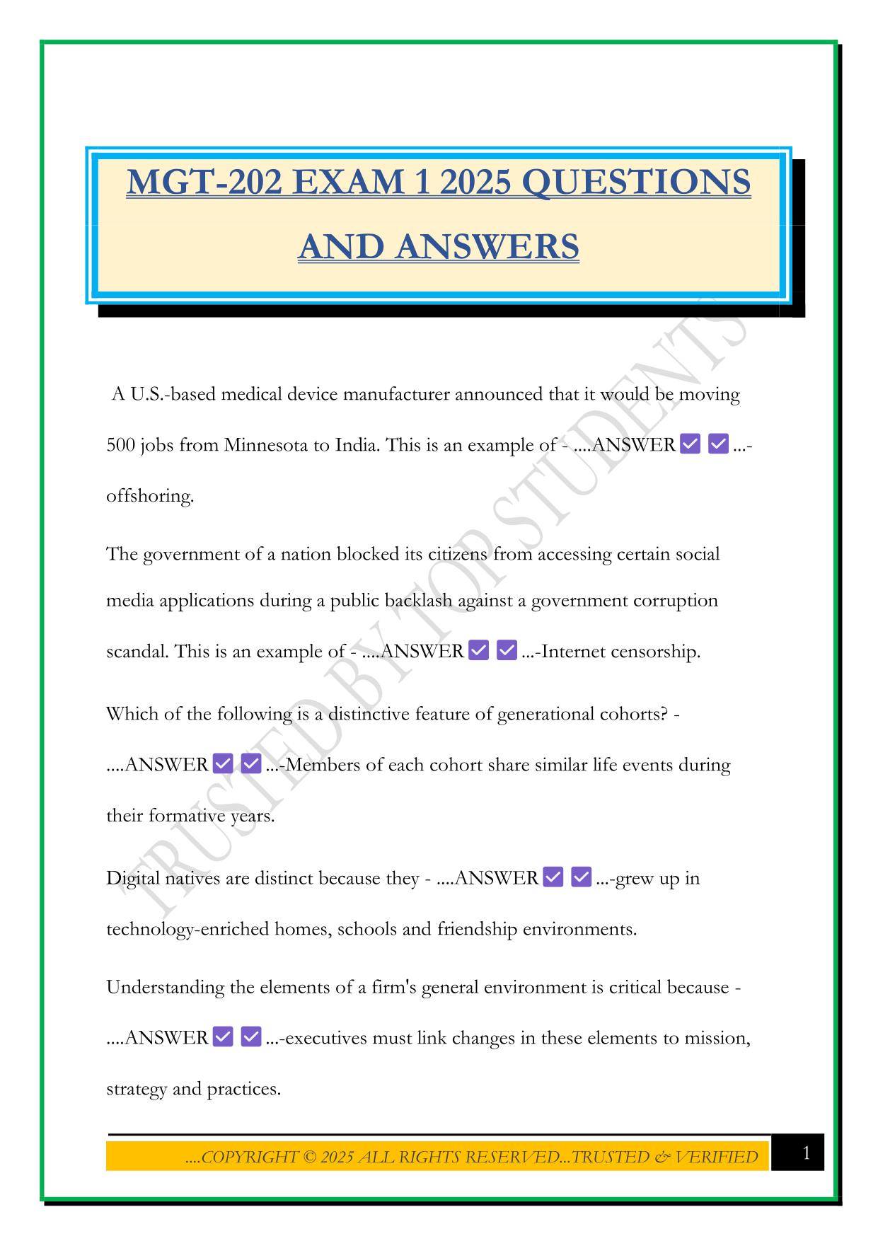 MGT-202 EXAM 1 2025 QUESTIONS AND ANSWERS