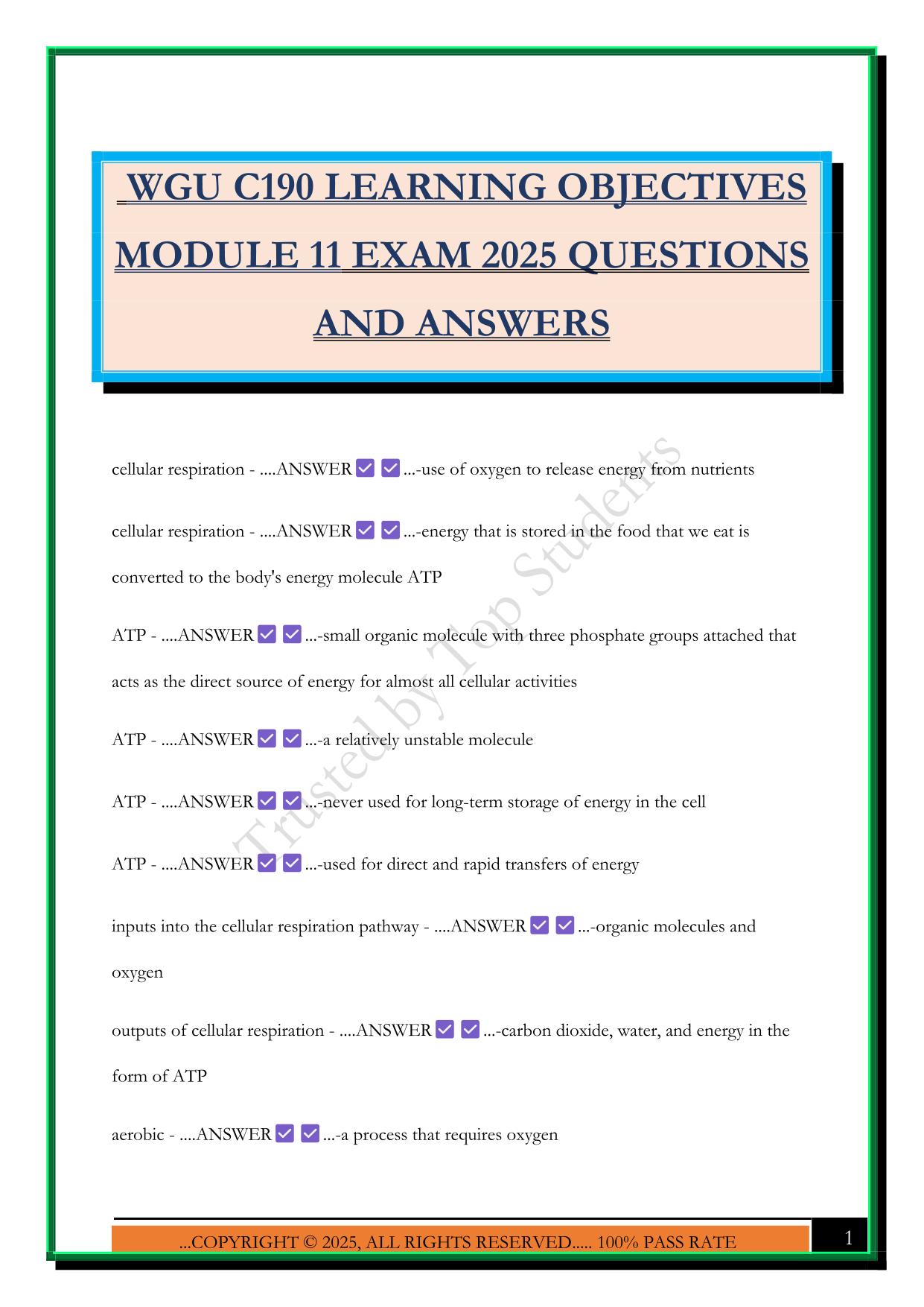 WGU C190 LEARNING OBJECTIVES MODULE 11 EXAM 2025 QUESTIONS AND ANSWERS