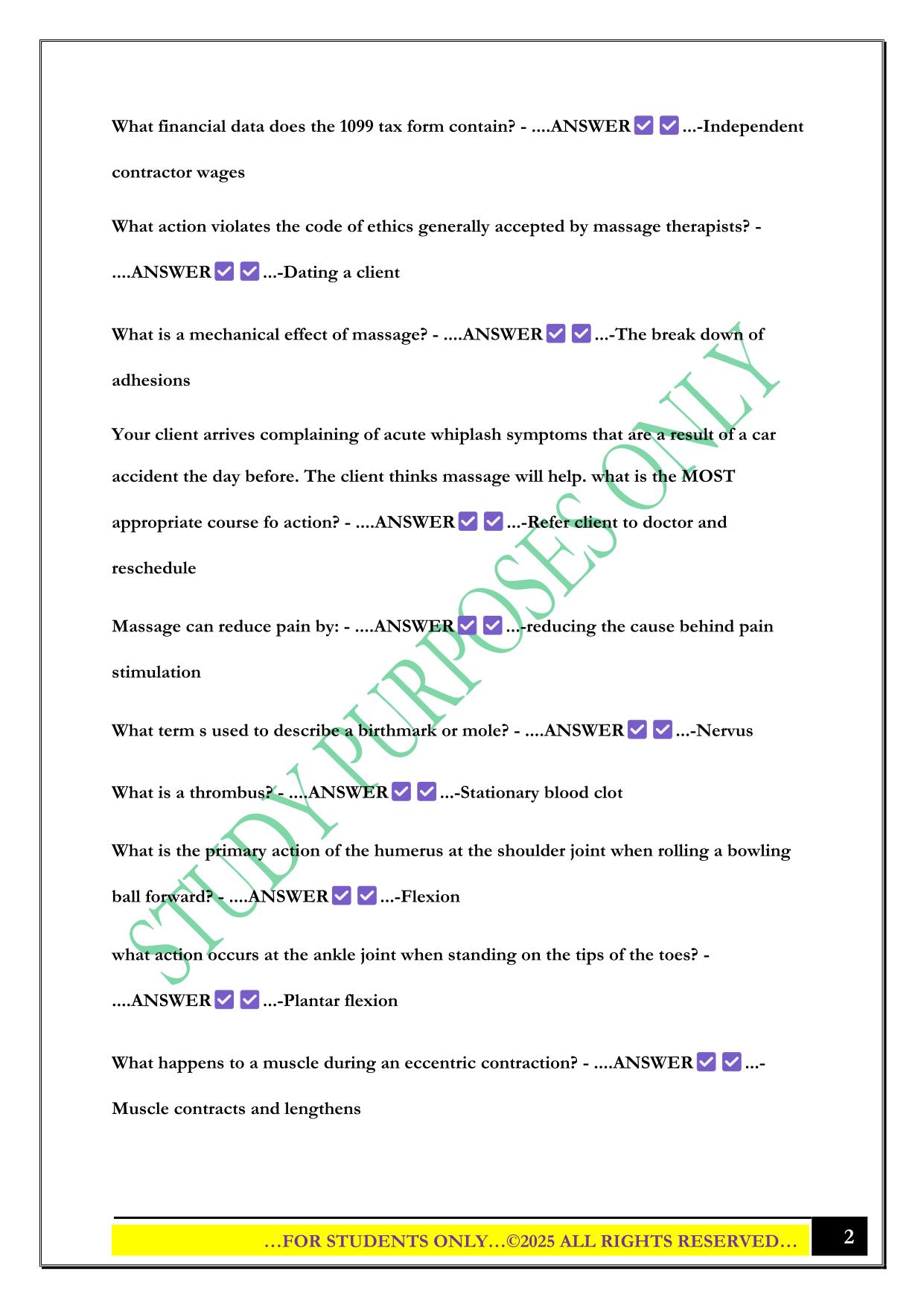 MBLEx Massage Therapy Exam 2025 Questions and Answers