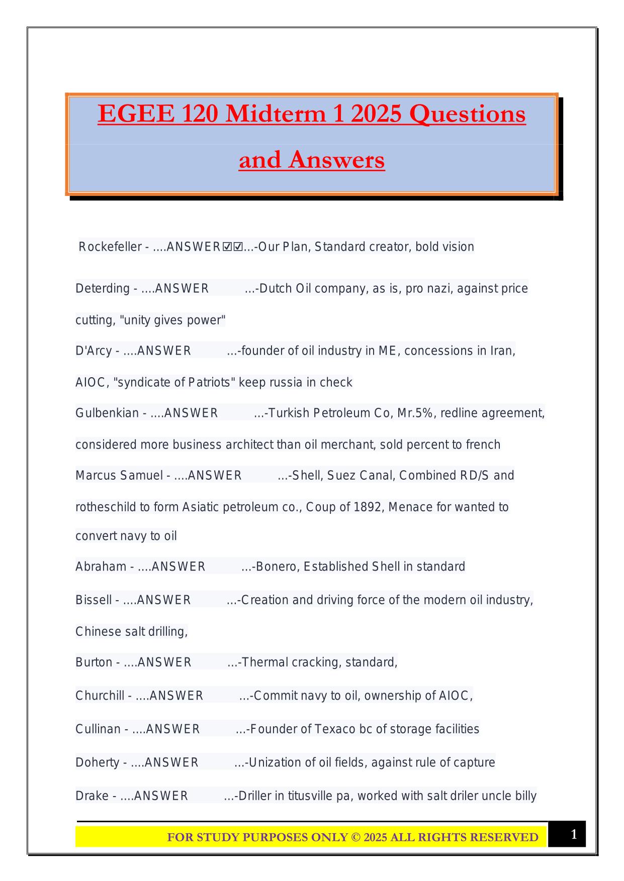 EGEE 120 Midterm 1 2025 Questions and Answers