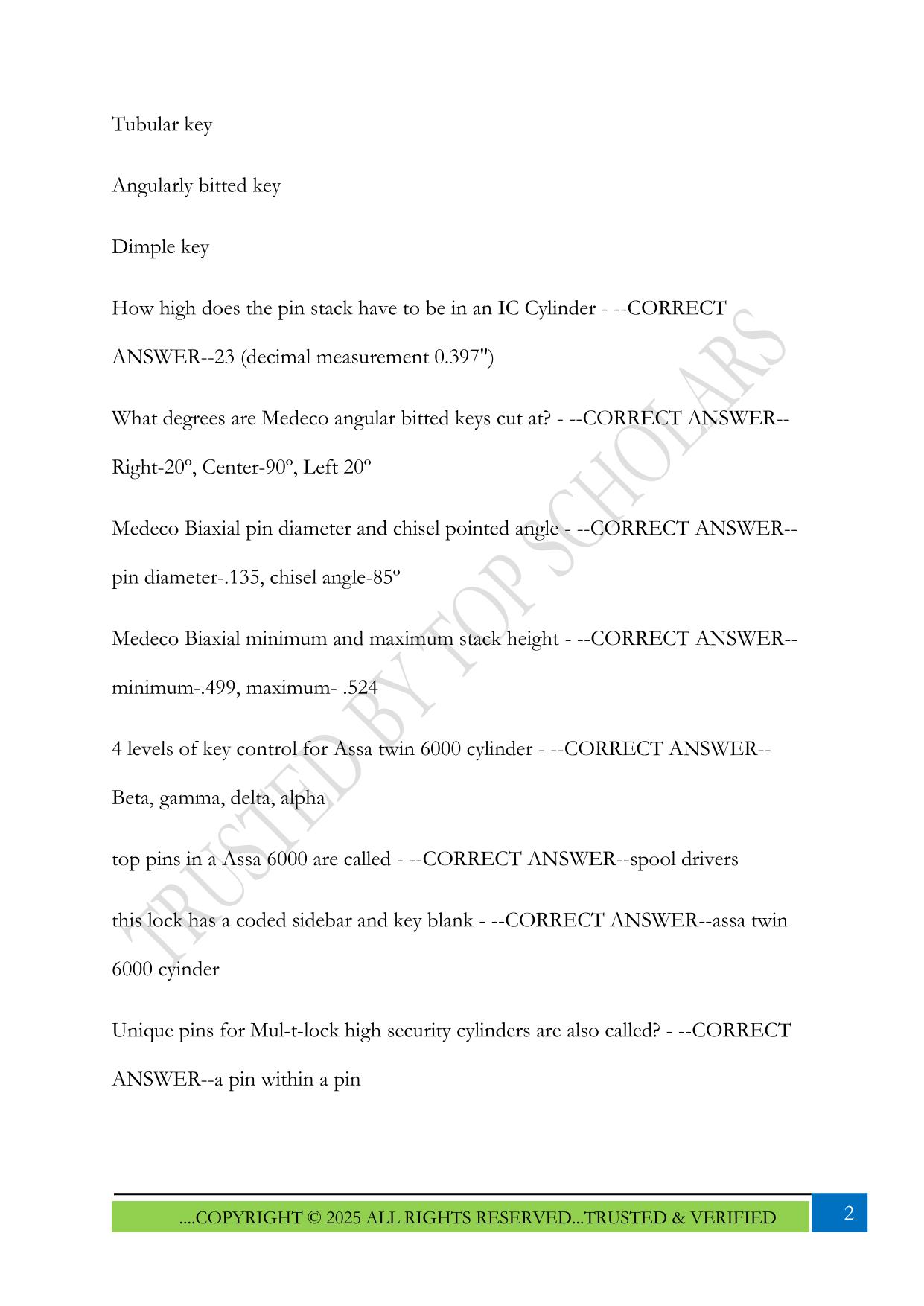 Locksmithing Exam 2025 Questions and Answers