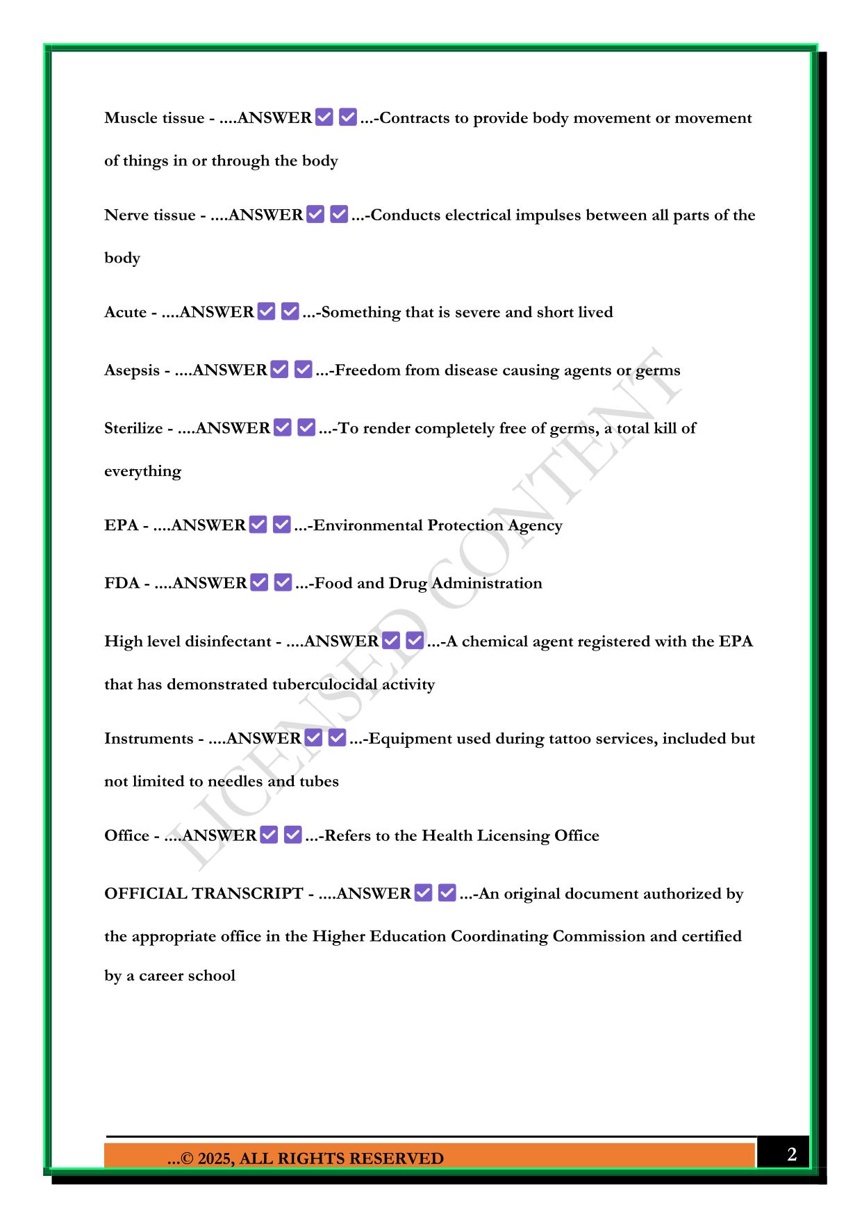 OREGON STATE BOARD TATTOO TEST 2025 QUESTIONS AND ANSWERS