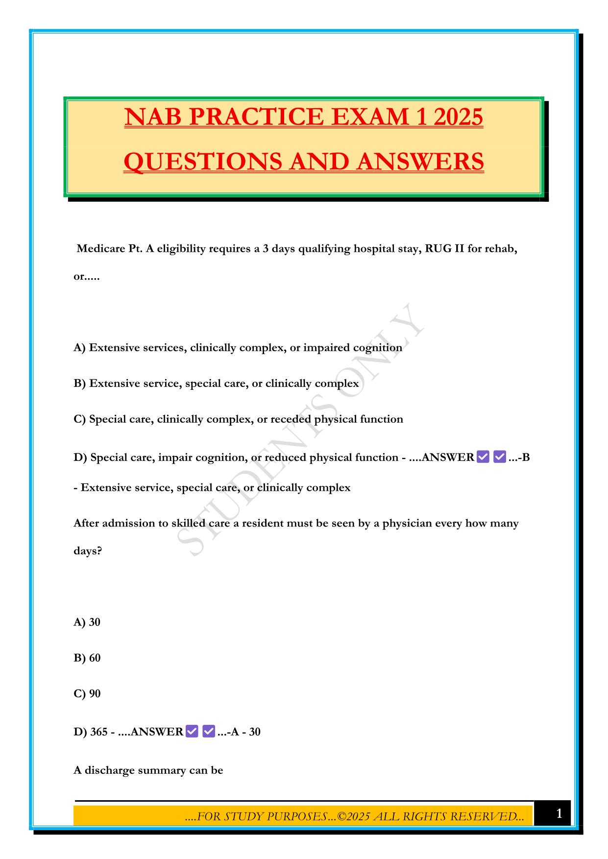 NAB PRACTICE EXAM 1 2025 QUESTIONS AND ANSWERS