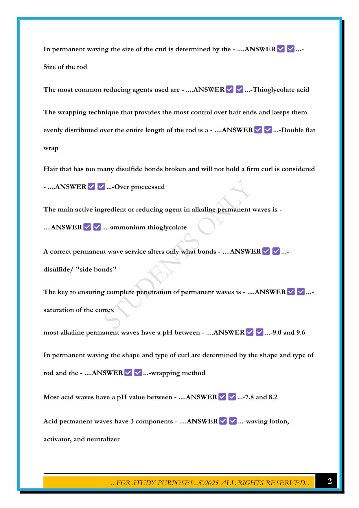 MILADY SOPHOMORE FINAL EXAM 2025 QUESTIONS AND ANSWERS