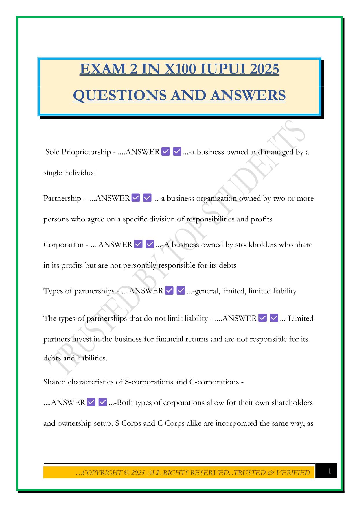 EXAM 2 IN X100 IUPUI 2025 QUESTIONS AND ANSWERS