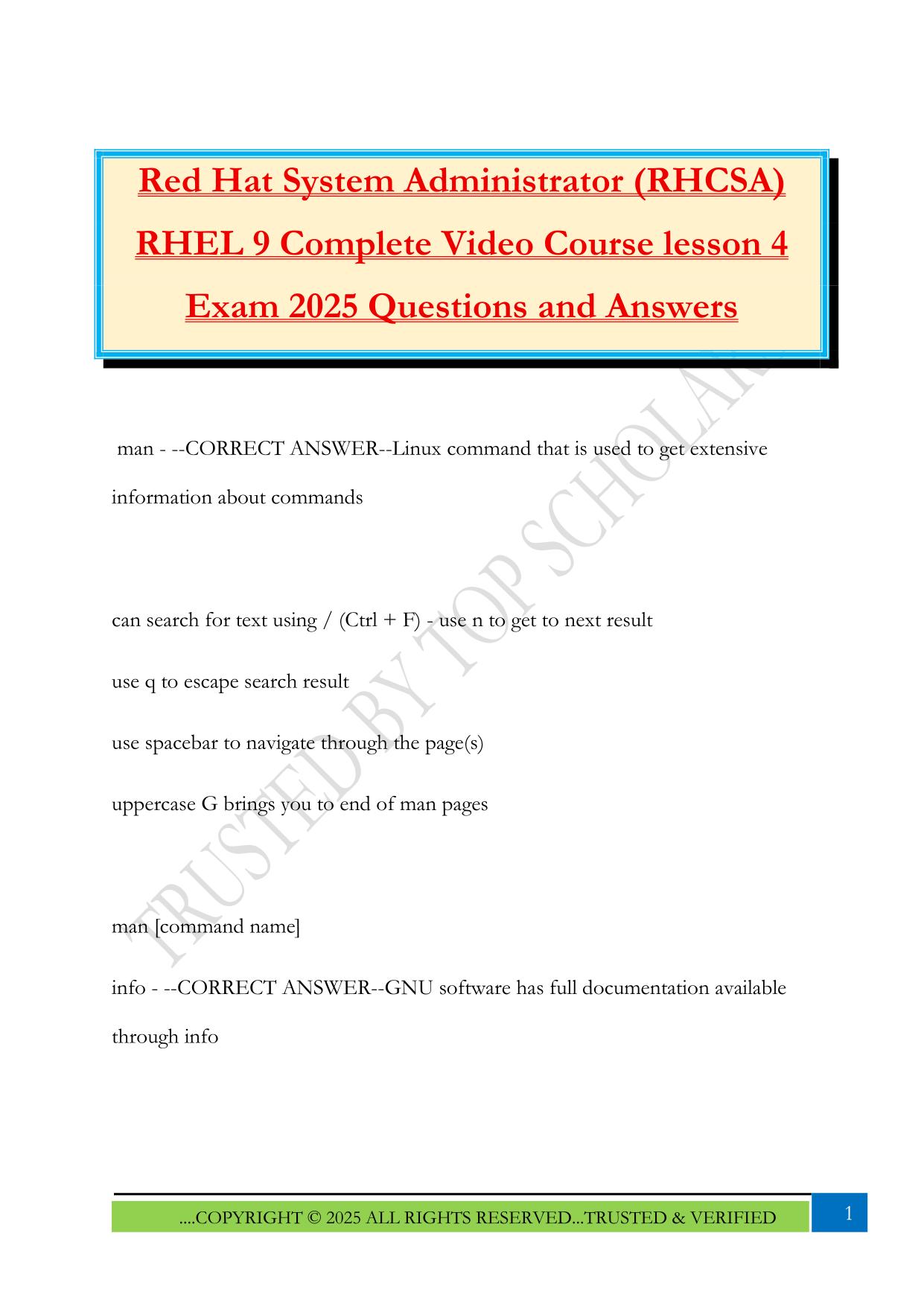Red Hat System Administrator (RHCSA) RHEL 9 Complete Video Course lesson 4 Exam 2025 Questions and Answers