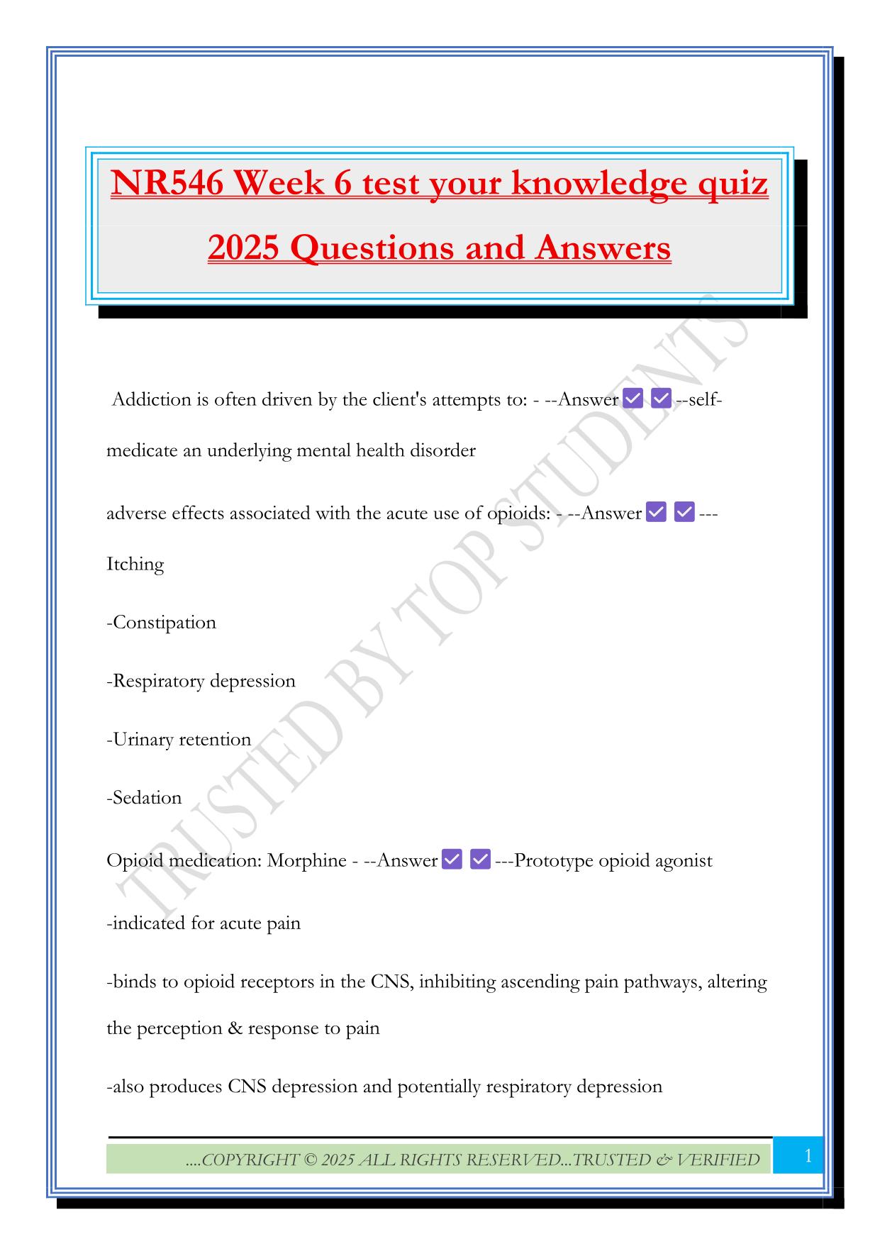 NR546 Week 6 test your knowledge quiz 2025 Questions and Answers