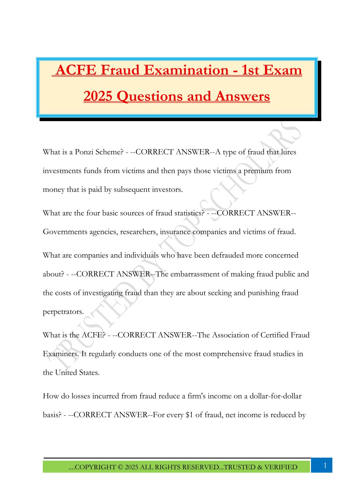ACFE Fraud Examination - 1st Exam 2025 Questions and Answers