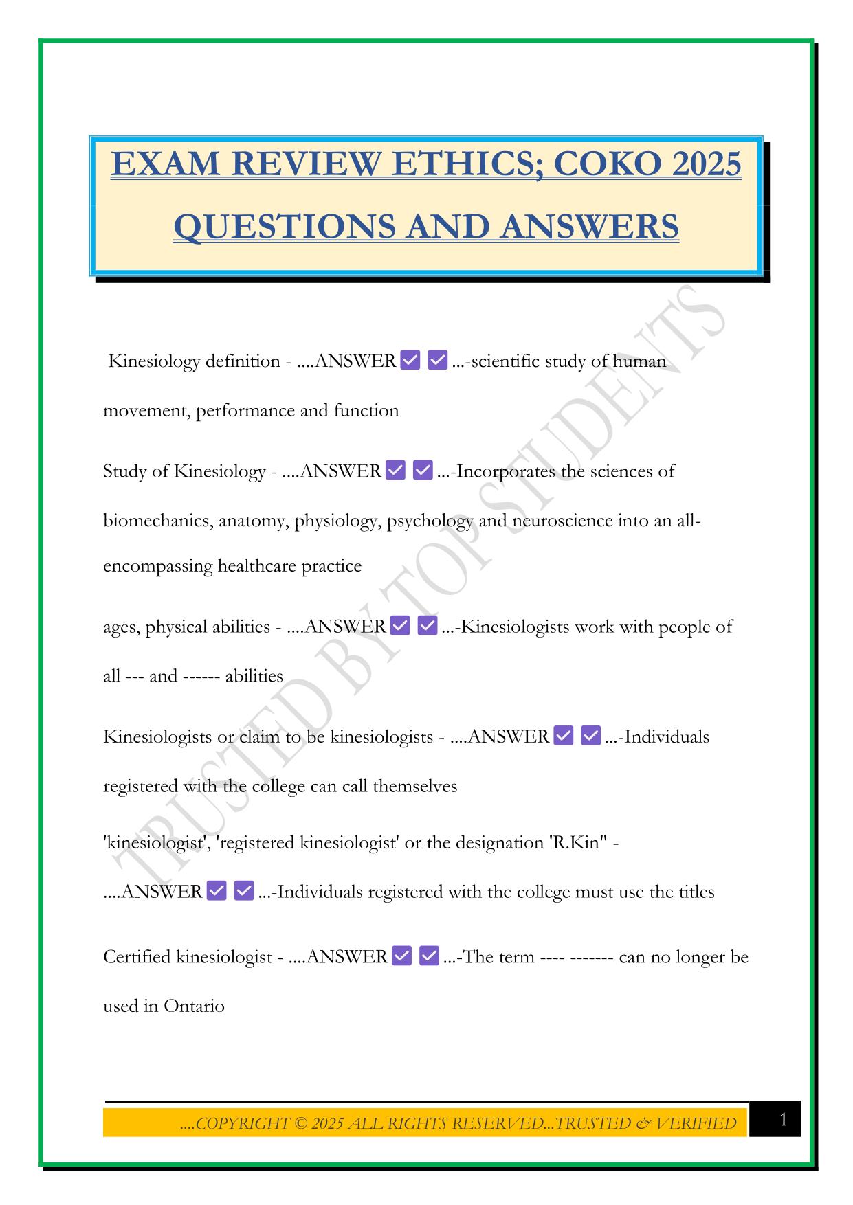 EXAM REVIEW ETHICS; COKO 2025 QUESTIONS AND ANSWERS
