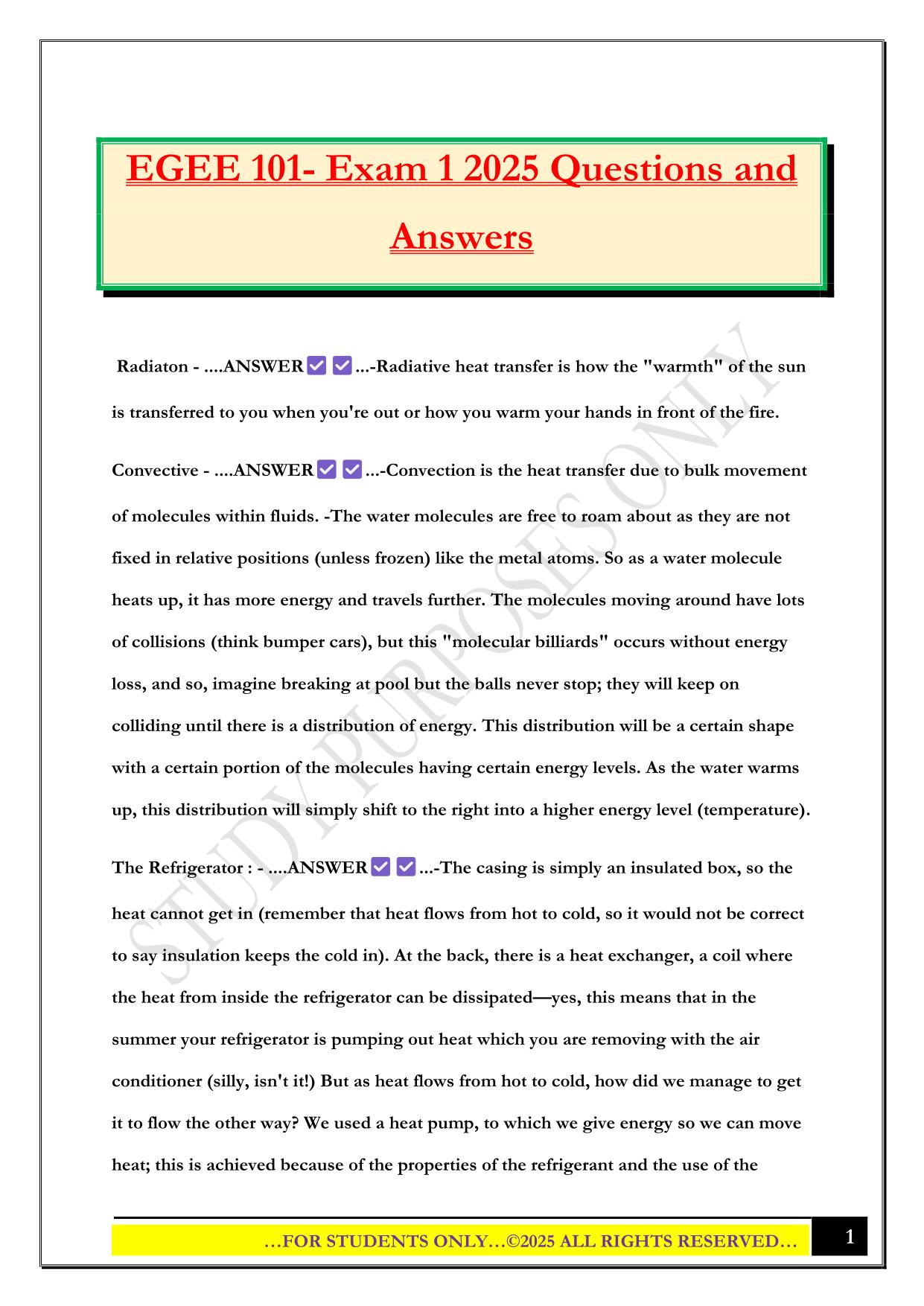 EGEE 101- Exam 1 2025 Questions and Answers