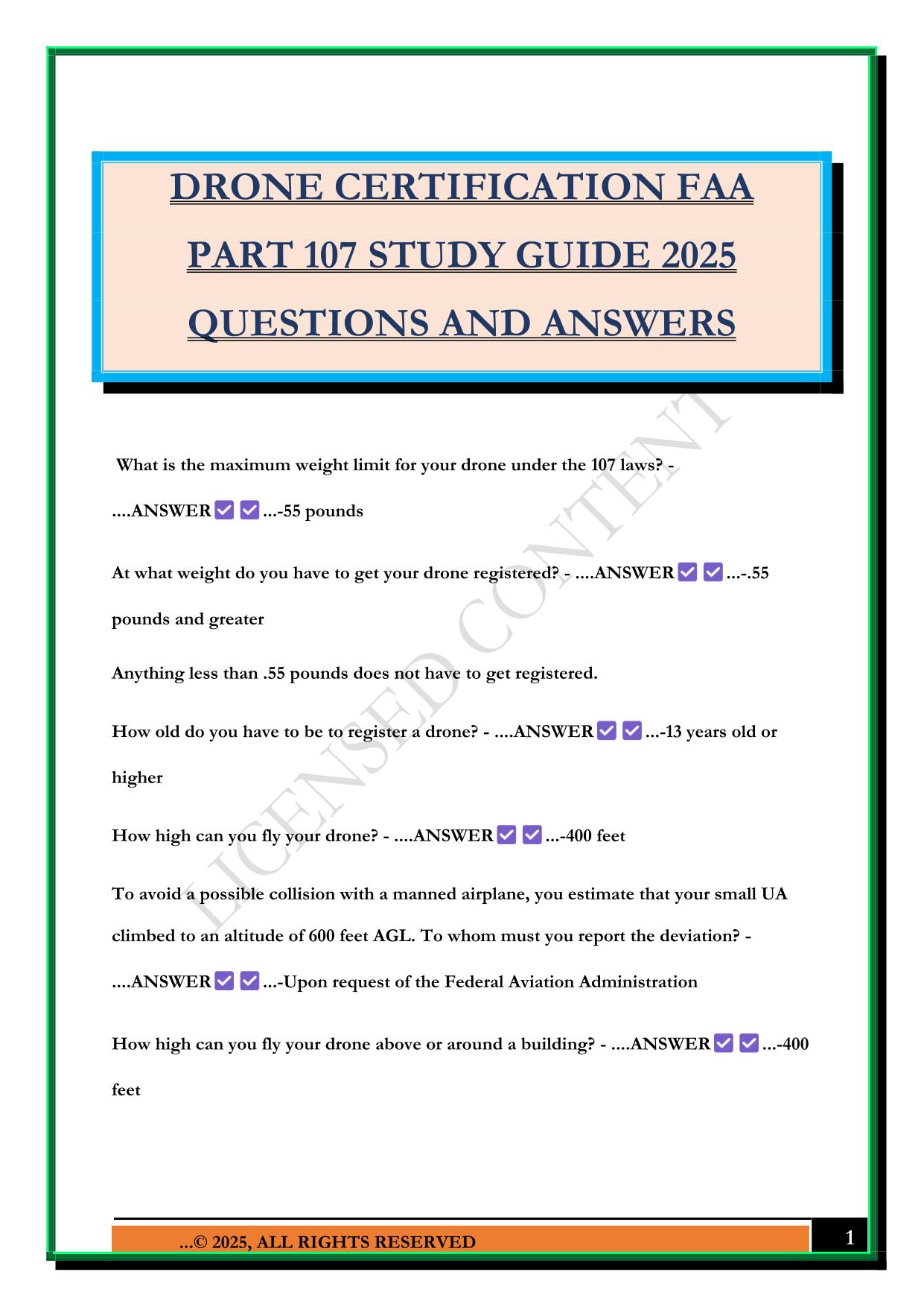 DRONE CERTIFICATION FAA PART 107 STUDY GUIDE 2025 QUESTIONS AND ANSWERS