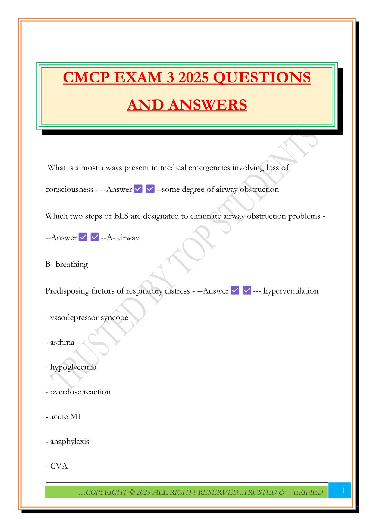 CMCP Fall 2025 Bundled Exams Questions and Answers |100% Pass Verified and Updated