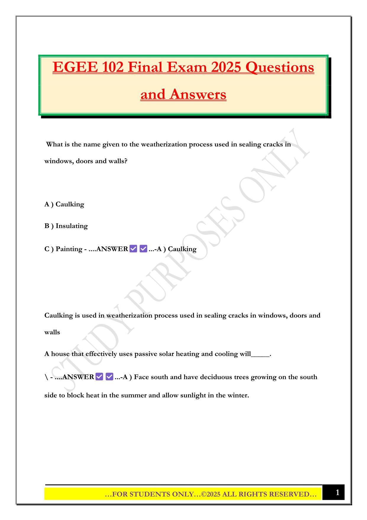 EGEE 102 Final Exam 2025 Questions and Answers