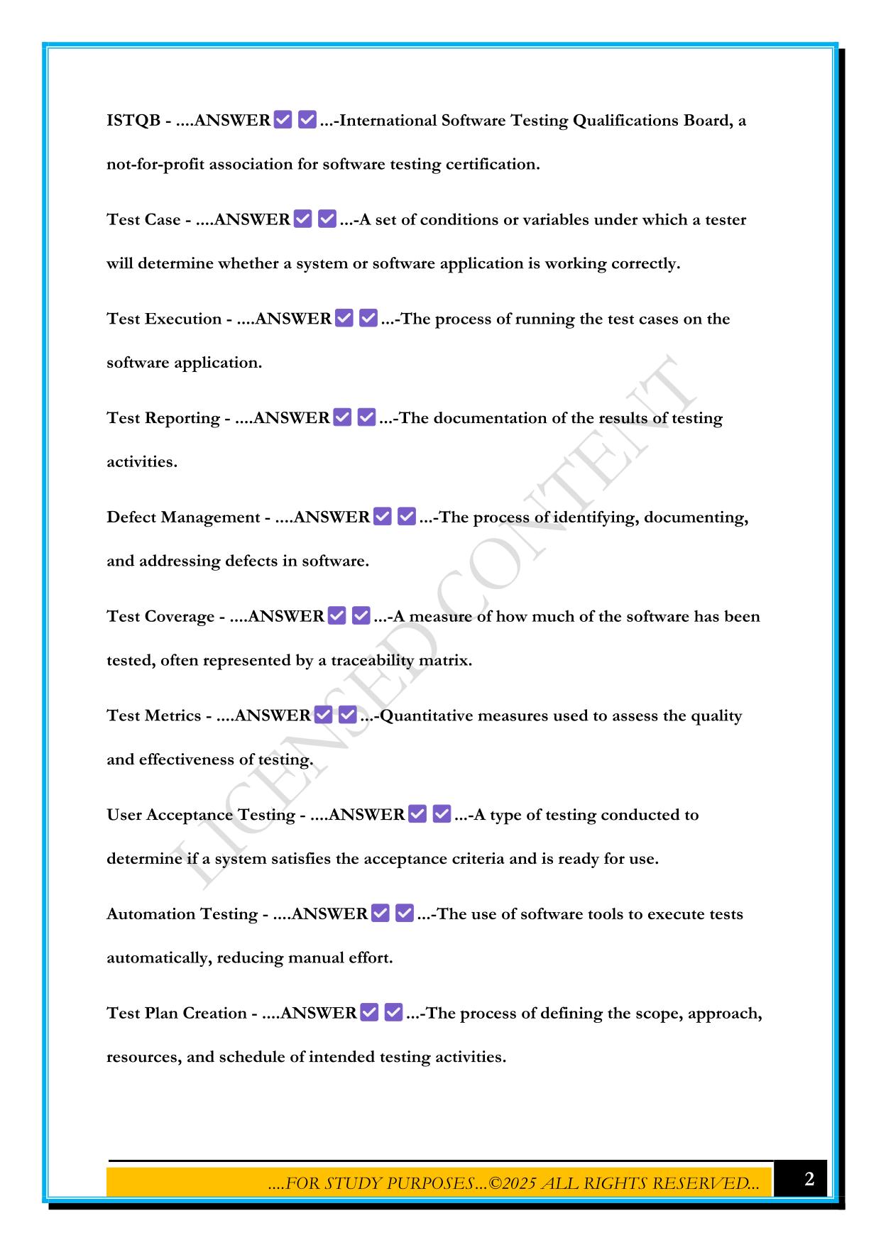ISTQB SOFTWARE TESTING FOUNDATION OVERVIEW EXAM 2025 QUESTIONS AND ANSWERS