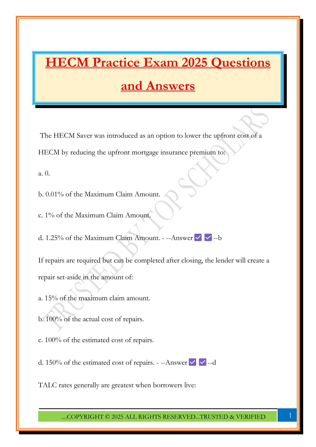 HECM Practice Exam 2025 Questions and Answers