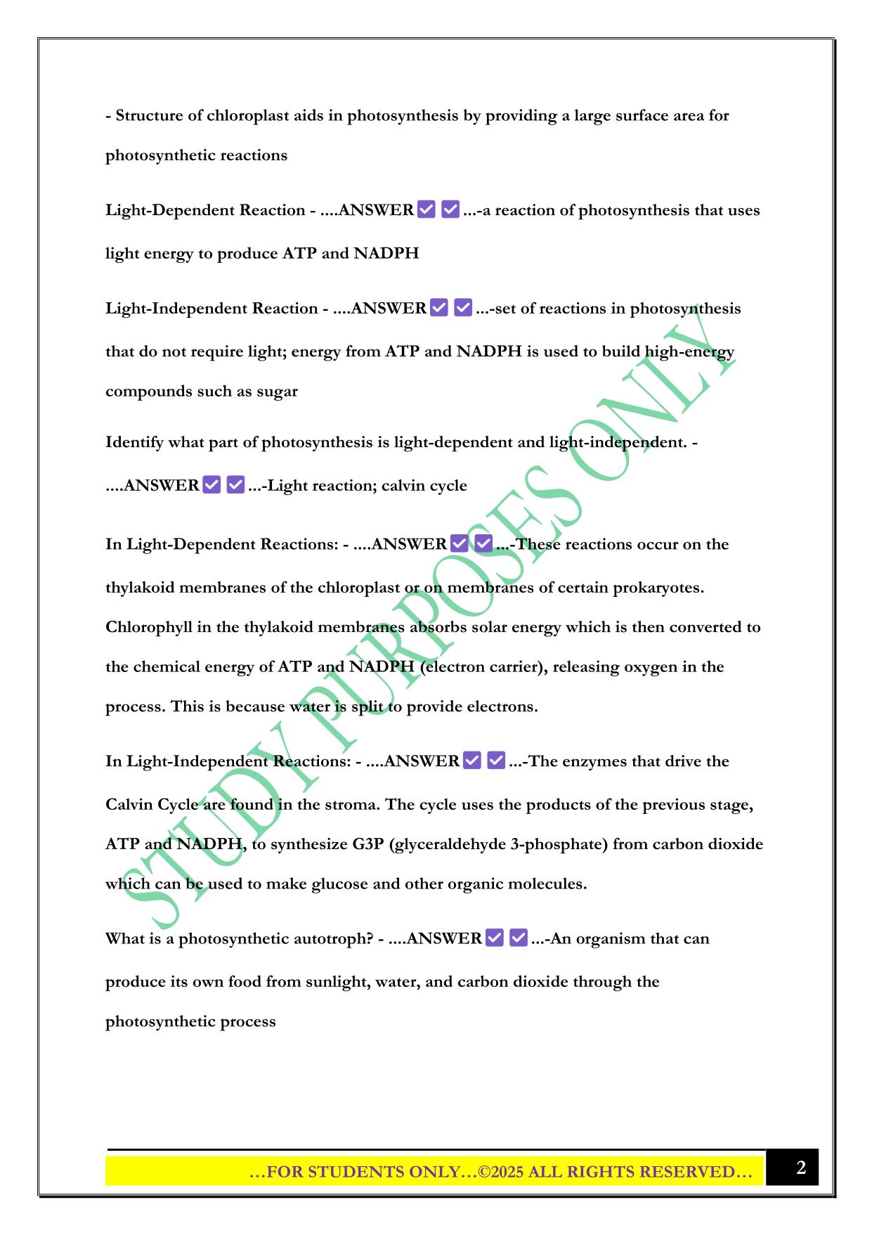 BSC 108 Exam 2 Study Guide 2025 Questions and Answers