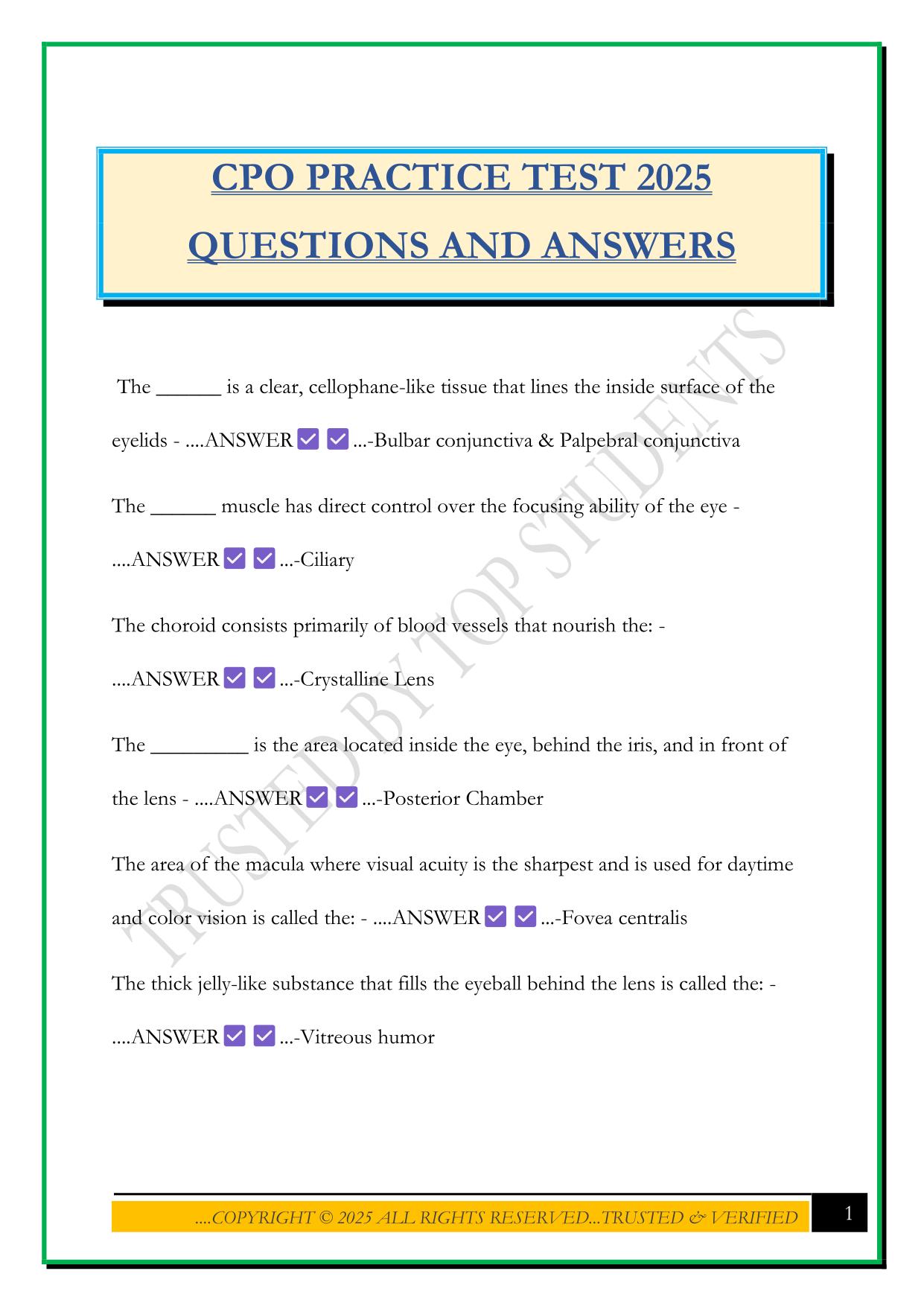 CPO PRACTICE TEST 2025 QUESTIONS AND ANSWERS