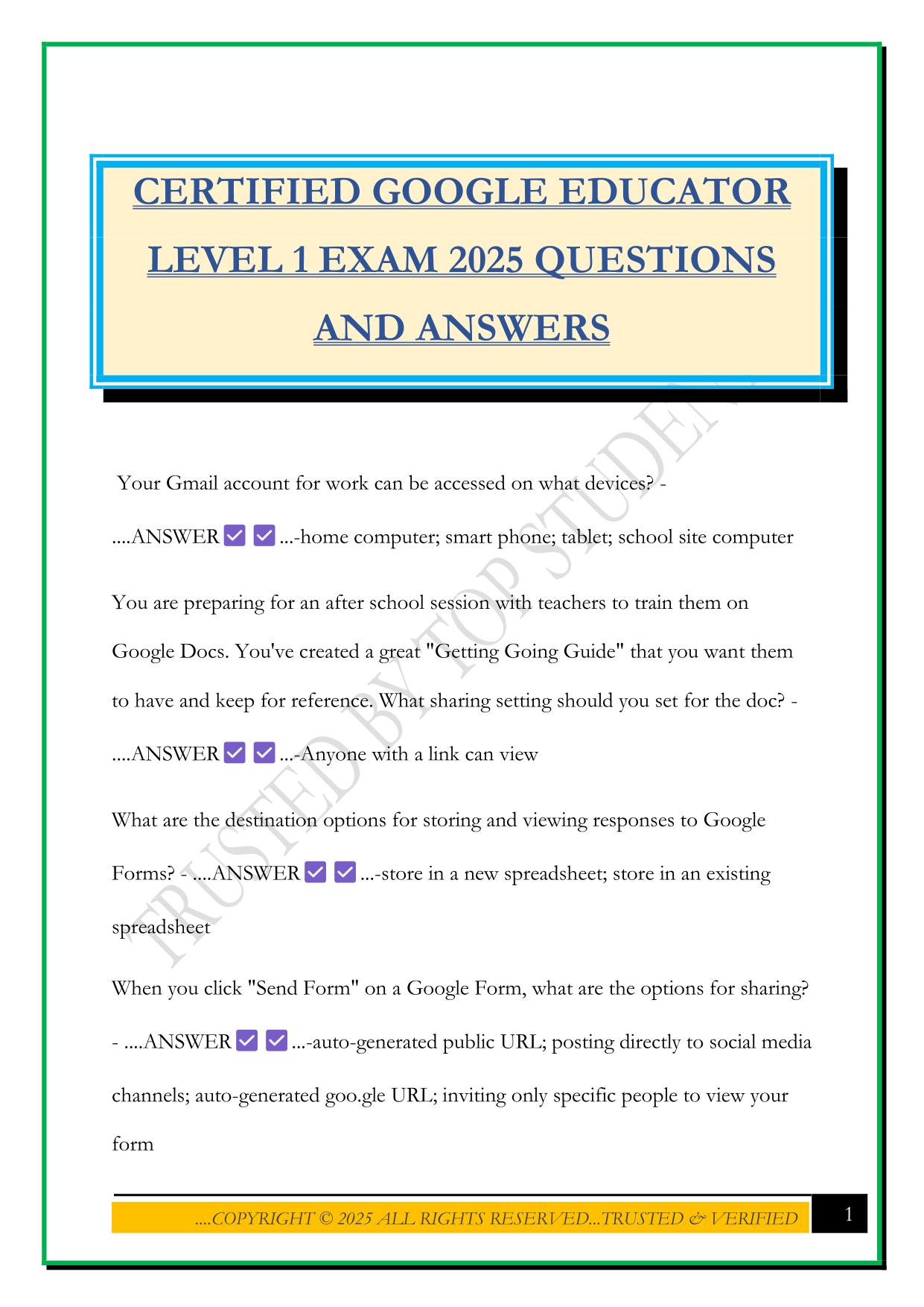 CERTIFIED GOOGLE EDUCATOR LEVEL 1 EXAM 2025 QUESTIONS AND ANSWERS