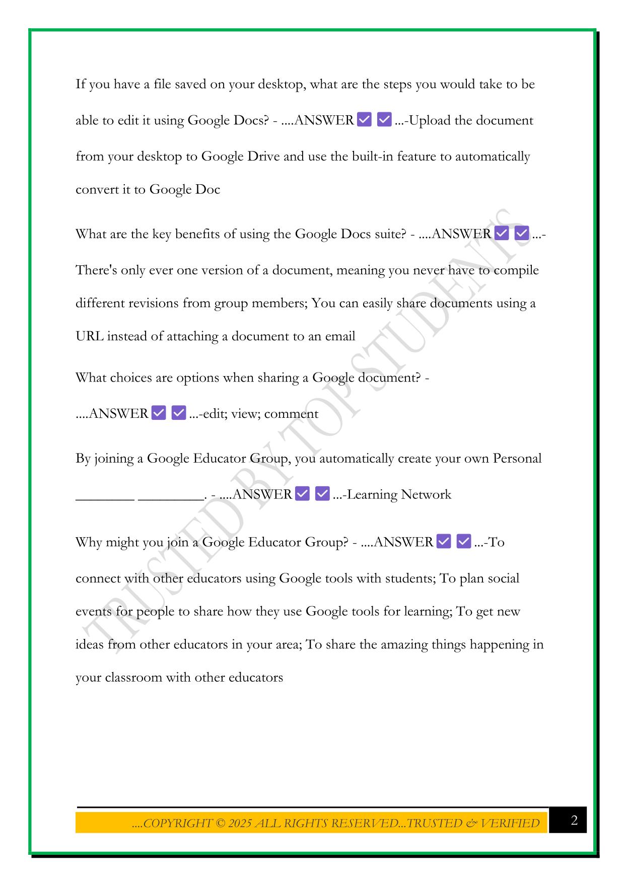 CERTIFIED GOOGLE EDUCATOR LEVEL 1 EXAM 2025 QUESTIONS AND ANSWERS