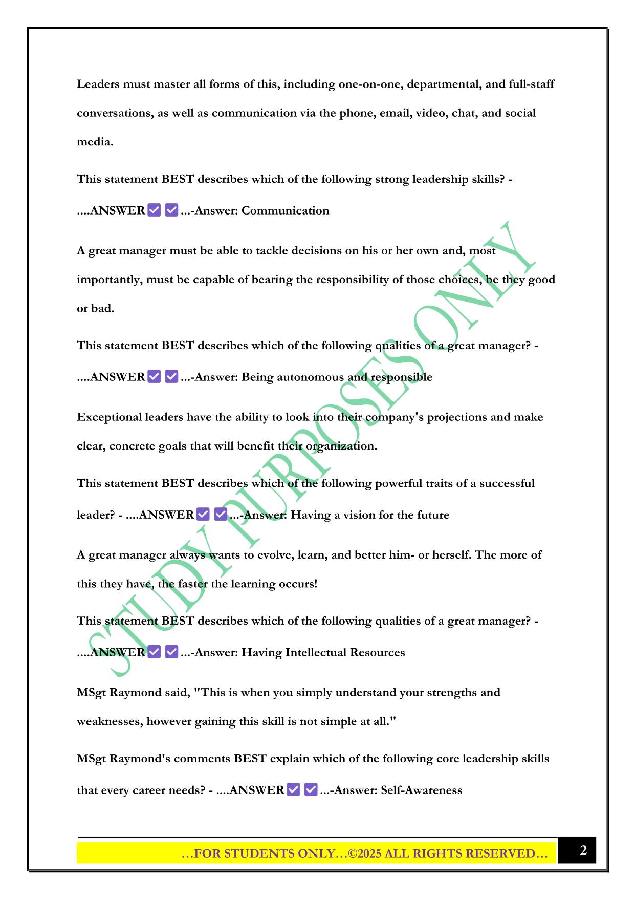 LDR-201S (NCOA) Knowledge Checks Exam 2025 Questions and Answers