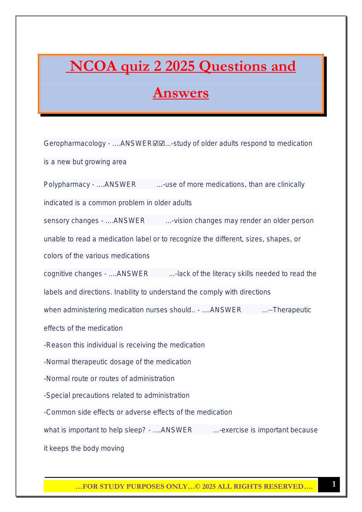 NCOA quiz 2 2025 Questions and Answers