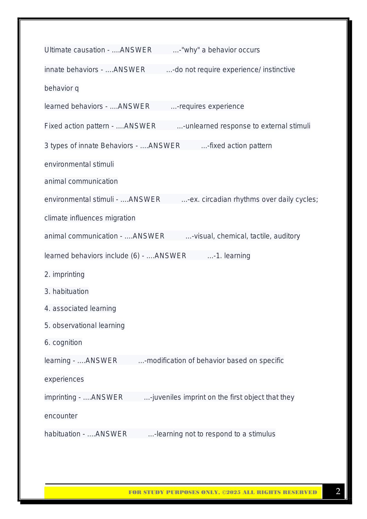 Bio100 exam 4 2025 Questions and Answers