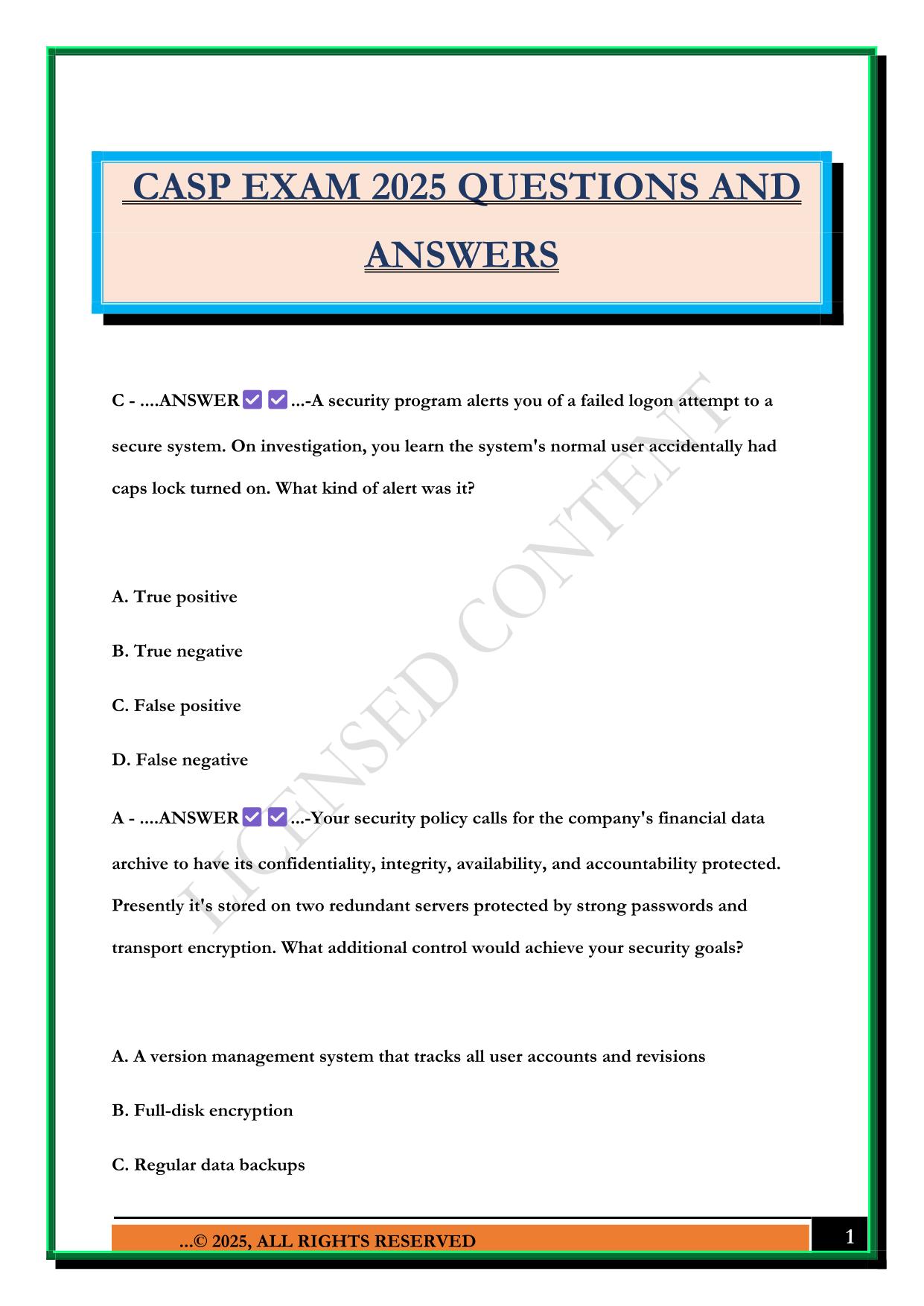 CASP EXAM 2025 QUESTIONS AND ANSWERS