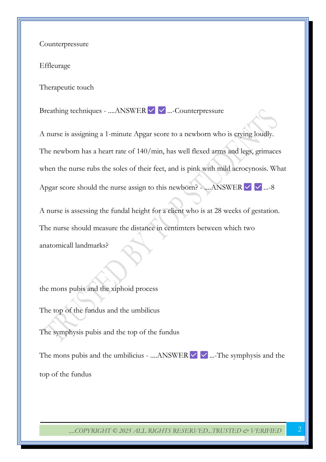 Maternal Newborn Pretest Exam 2025 Questions and Answers |100% Solved