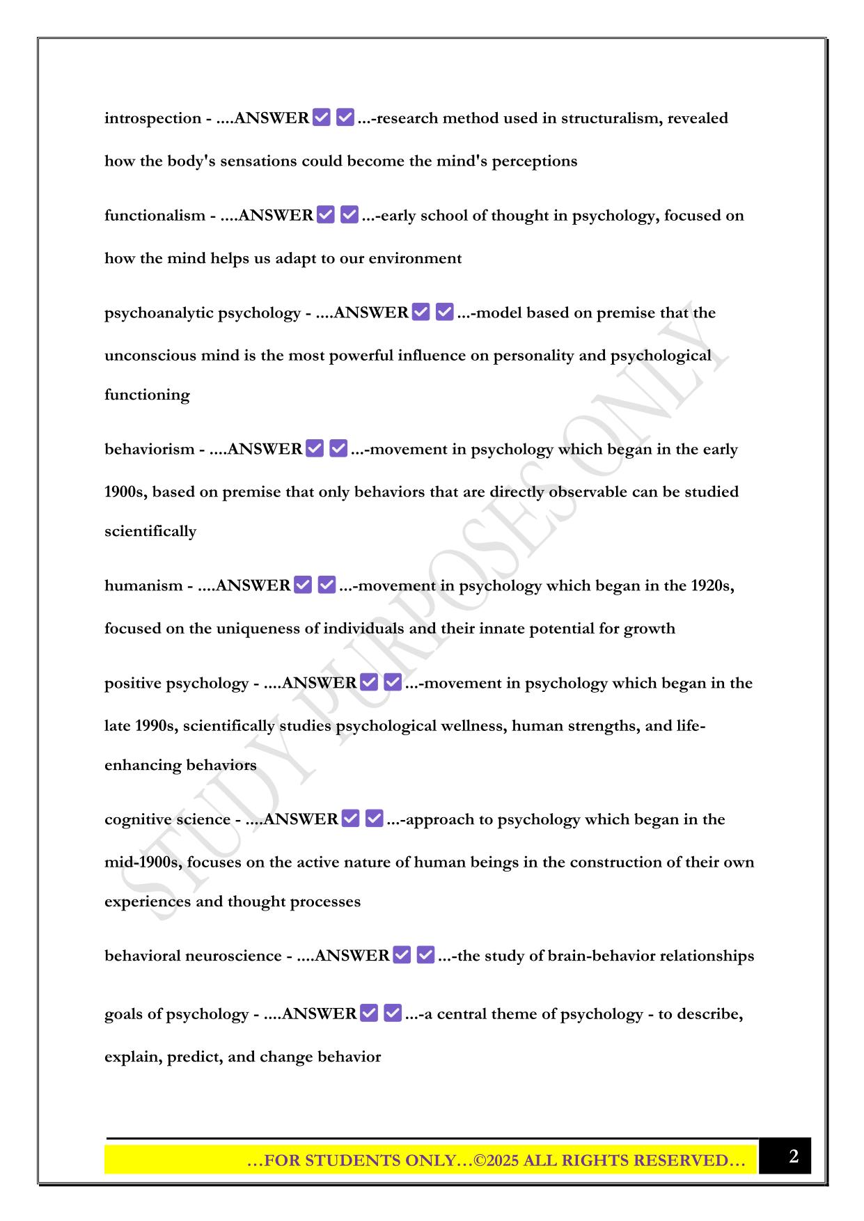 IUPUI PSY-B 110 EXAM 2025 QUESTIONS AND ANSWERS