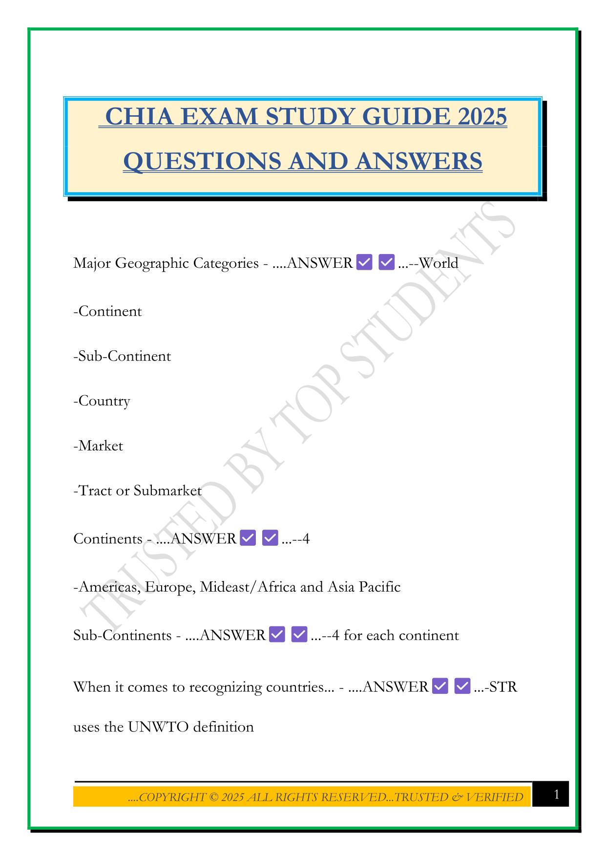 CHIA EXAM STUDY GUIDE 2025 QUESTIONS AND ANSWERS