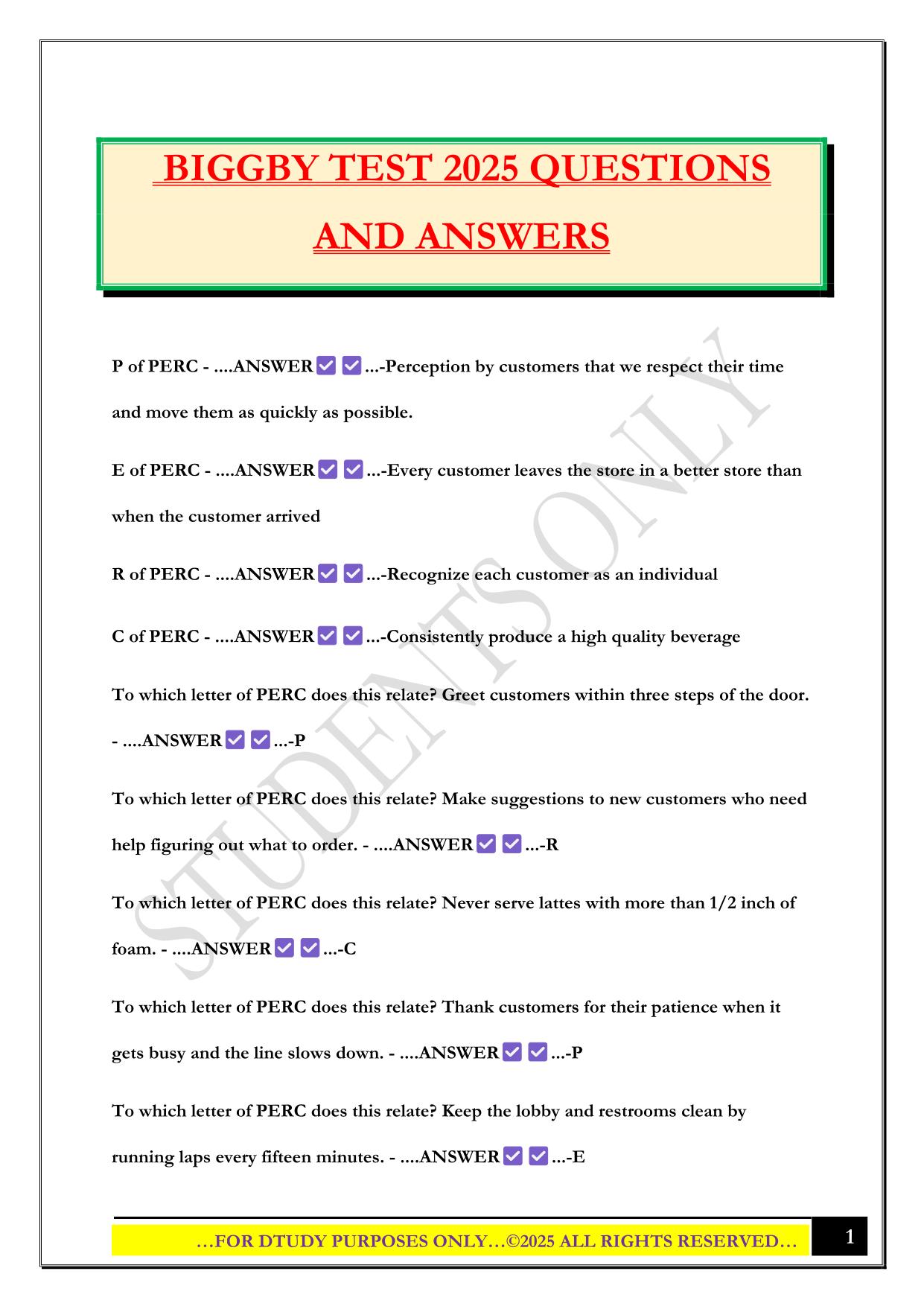 BIGGBY TEST 2025 QUESTIONS AND ANSWERS